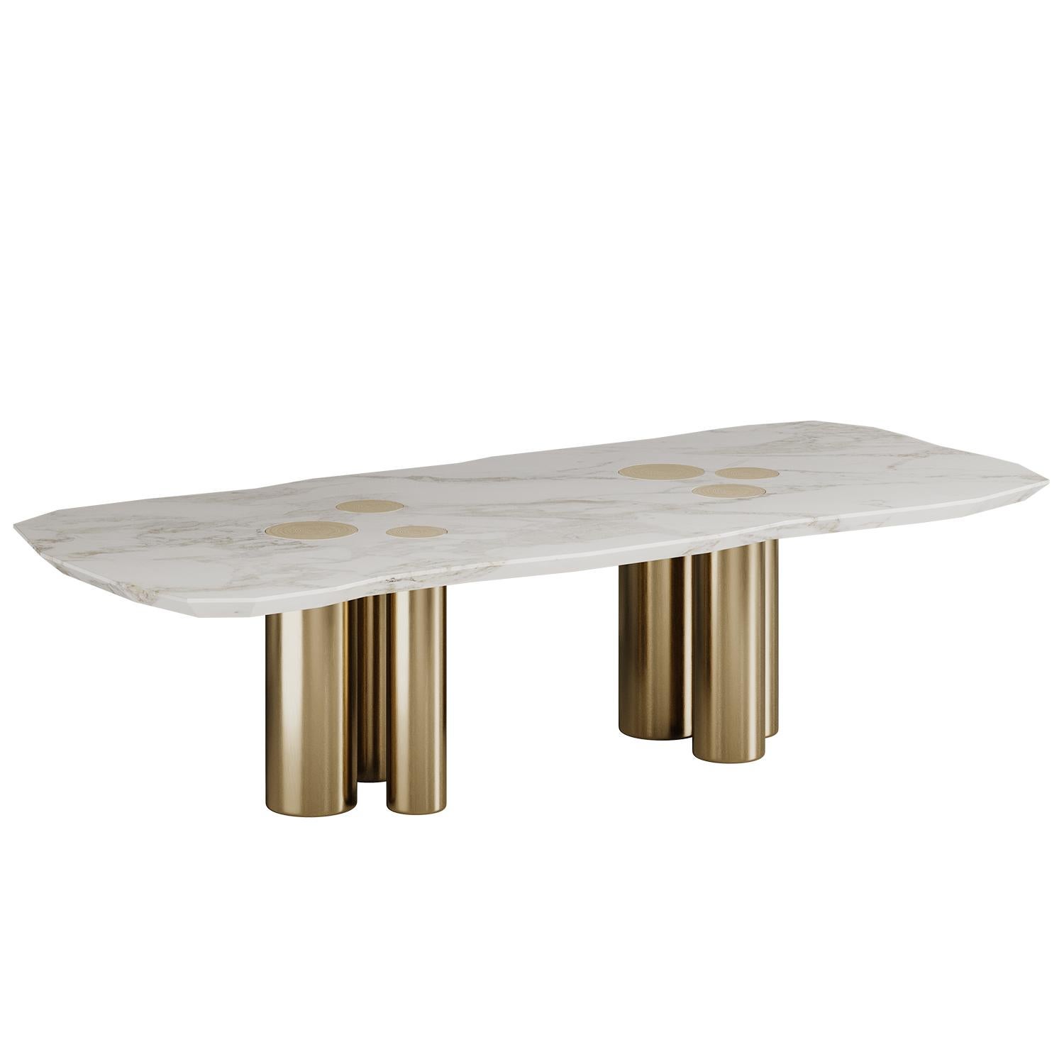 Portuguese Mid-Century Modern Cadenza Dining Table in Calacatta Oro Marble by Mavo Atelier For Sale