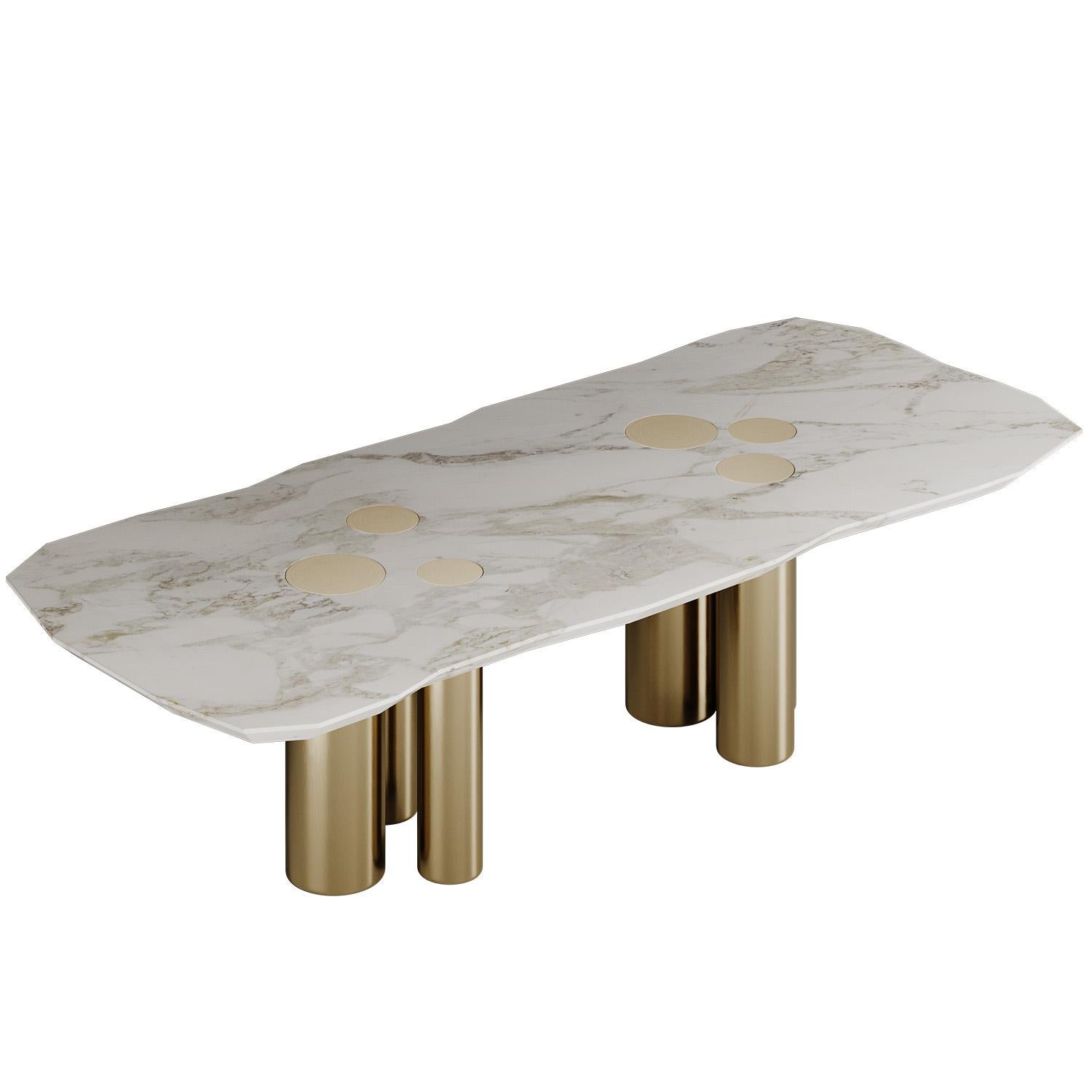 Hand-Crafted Mid-Century Modern Cadenza Dining Table in Calacatta Oro Marble by Mavo Atelier For Sale