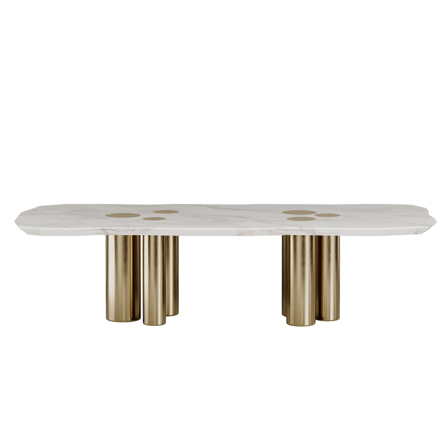 Mid-Century Modern Cadenza Dining Table in Calacatta Oro Marble by Mavo Atelier In New Condition For Sale In Trofa, PT