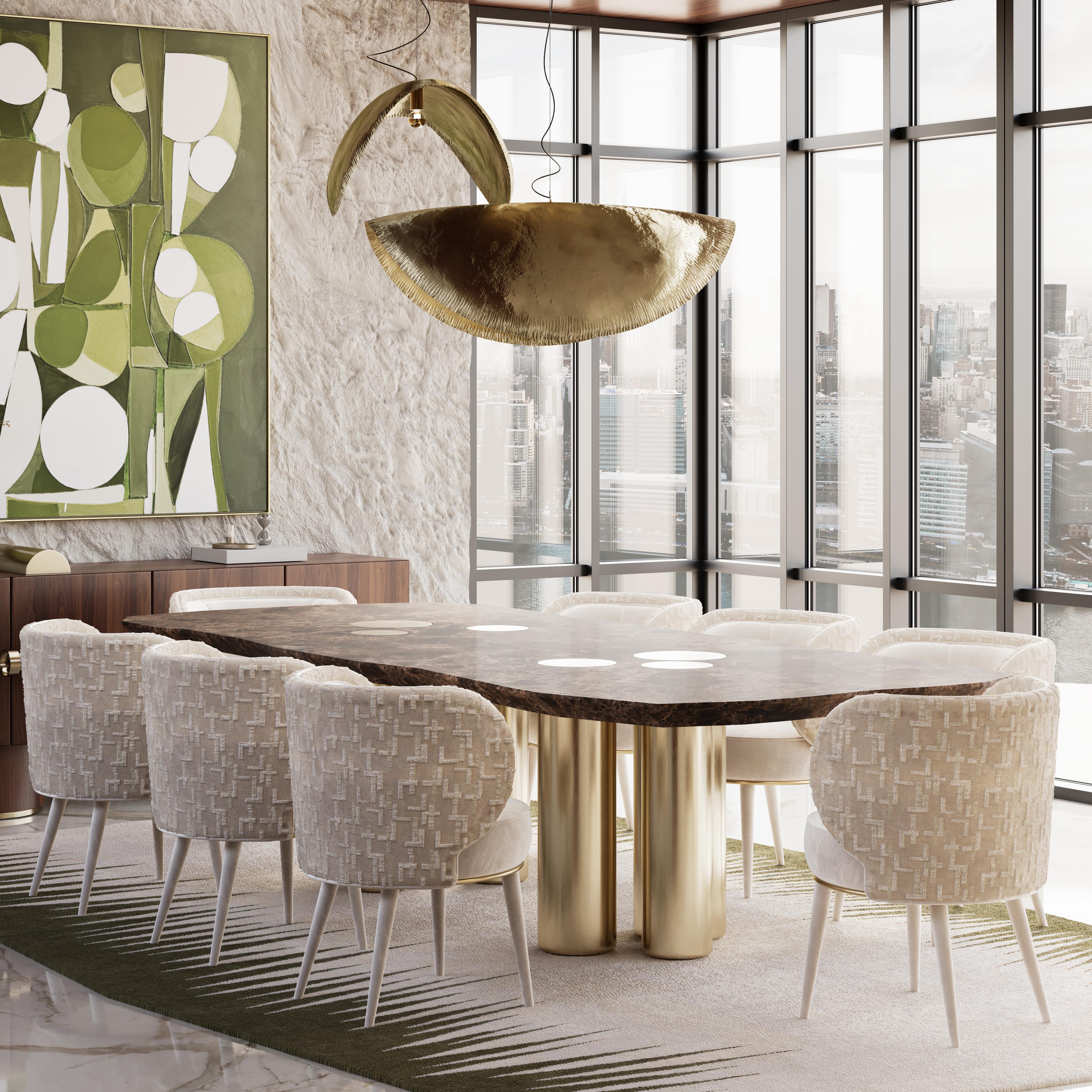 Metal Mid-Century Modern Cadenza Dining Table in Calacatta Oro Marble by Mavo Atelier For Sale