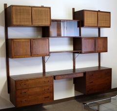 Mid-Century Modern Cadovius Danish Teak Cane Glass Wall Unit Scandinavian, 1960s