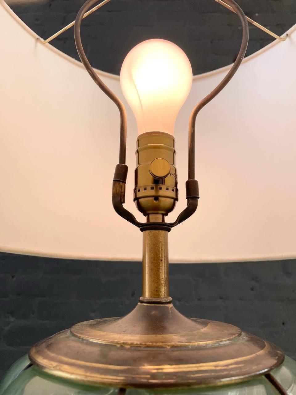 Brass Mid-Century Modern Caged Bubble Murano Glass Table Lamp