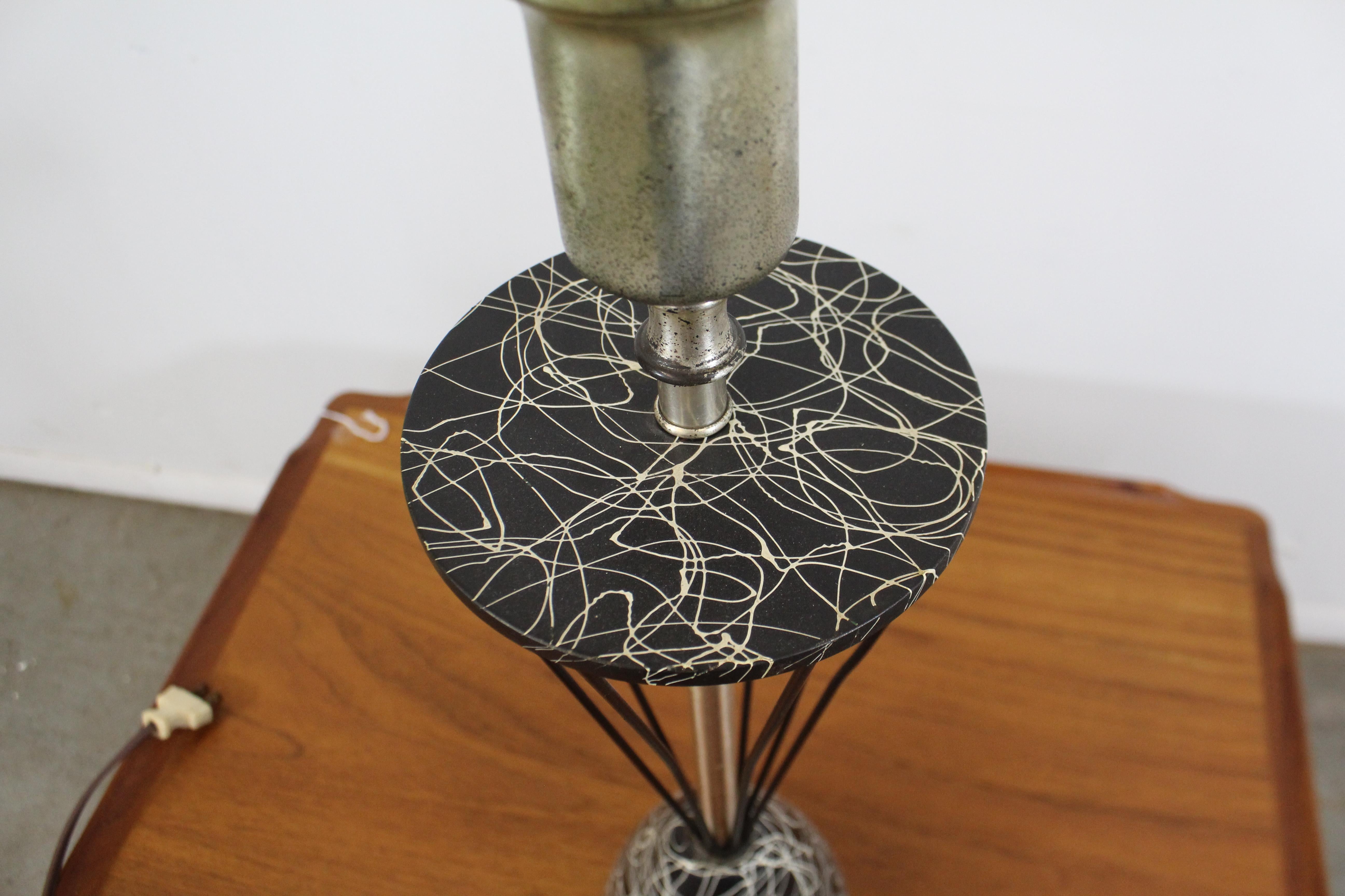 Mid-Century Modern Caged Wire Base Drum Shade Painted Table Lamp For Sale 2
