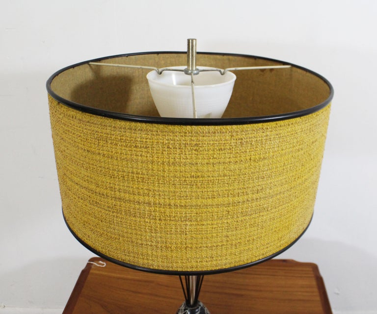 MidCentury Modern Caged Wire Base Drum Shade Painted Table Lamp For