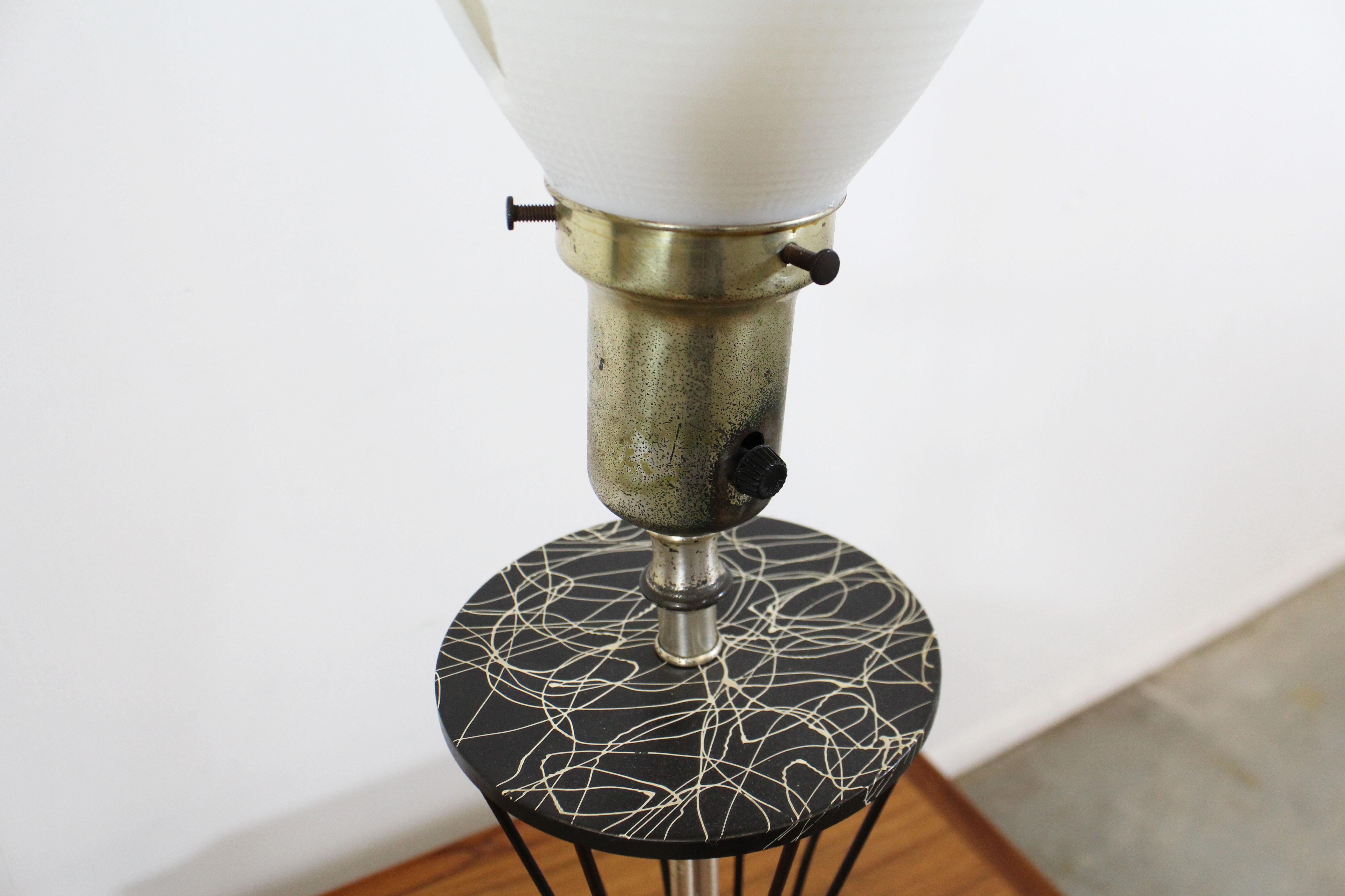20th Century Mid-Century Modern Caged Wire Base Drum Shade Painted Table Lamp For Sale