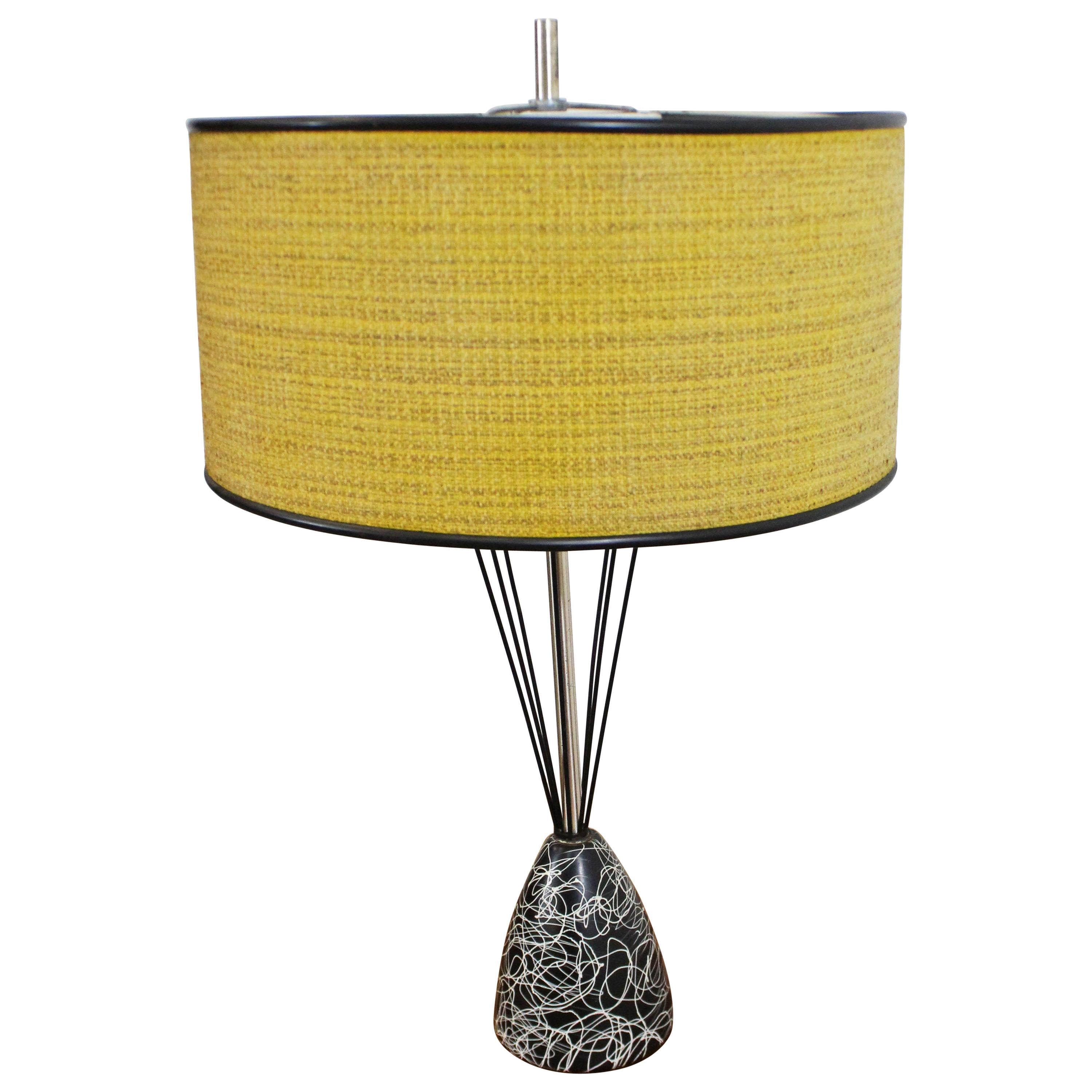Mid-Century Modern Caged Wire Base Drum Shade Painted Table Lamp