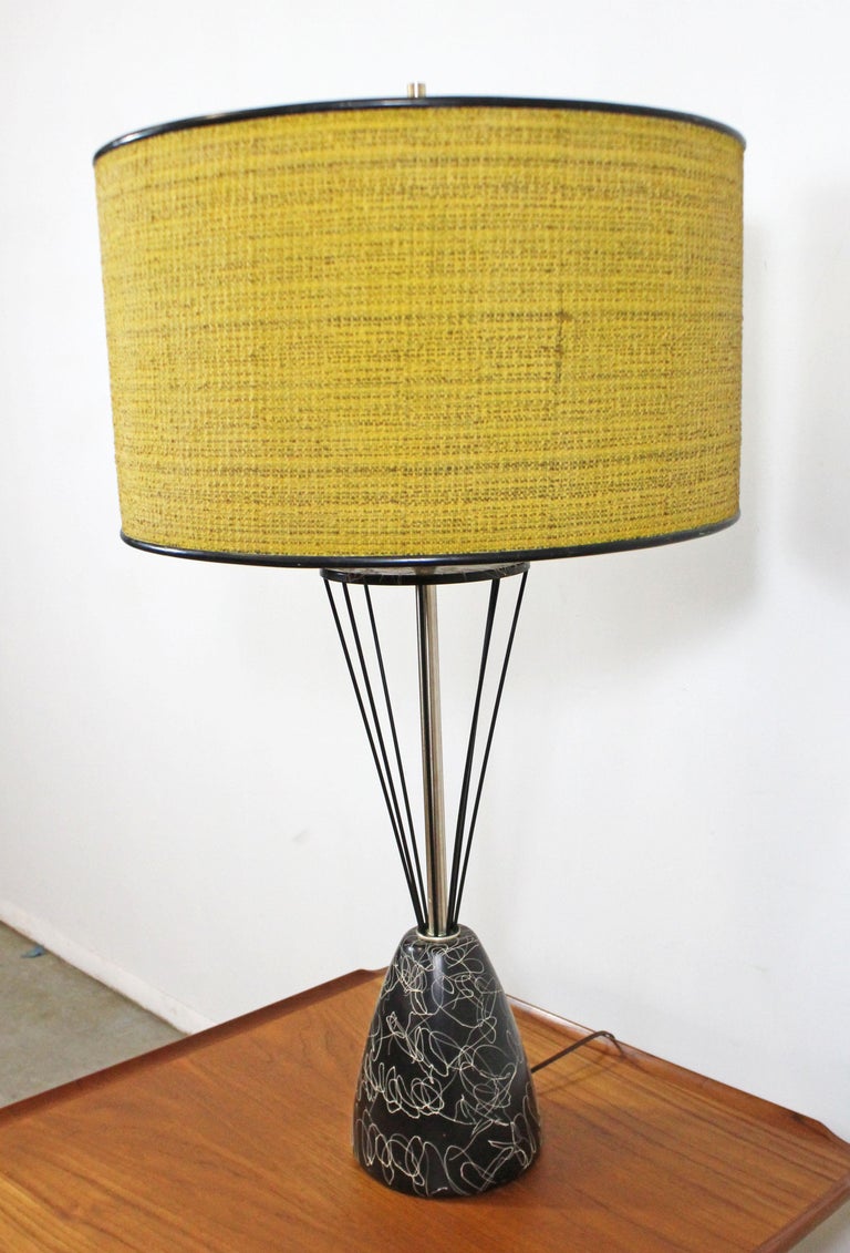 American Mid-Century Modern Caged Wire Base Drum Shade Painted Tall Table Lamp For Sale