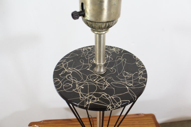 Metal Mid-Century Modern Caged Wire Base Drum Shade Painted Tall Table Lamp For Sale