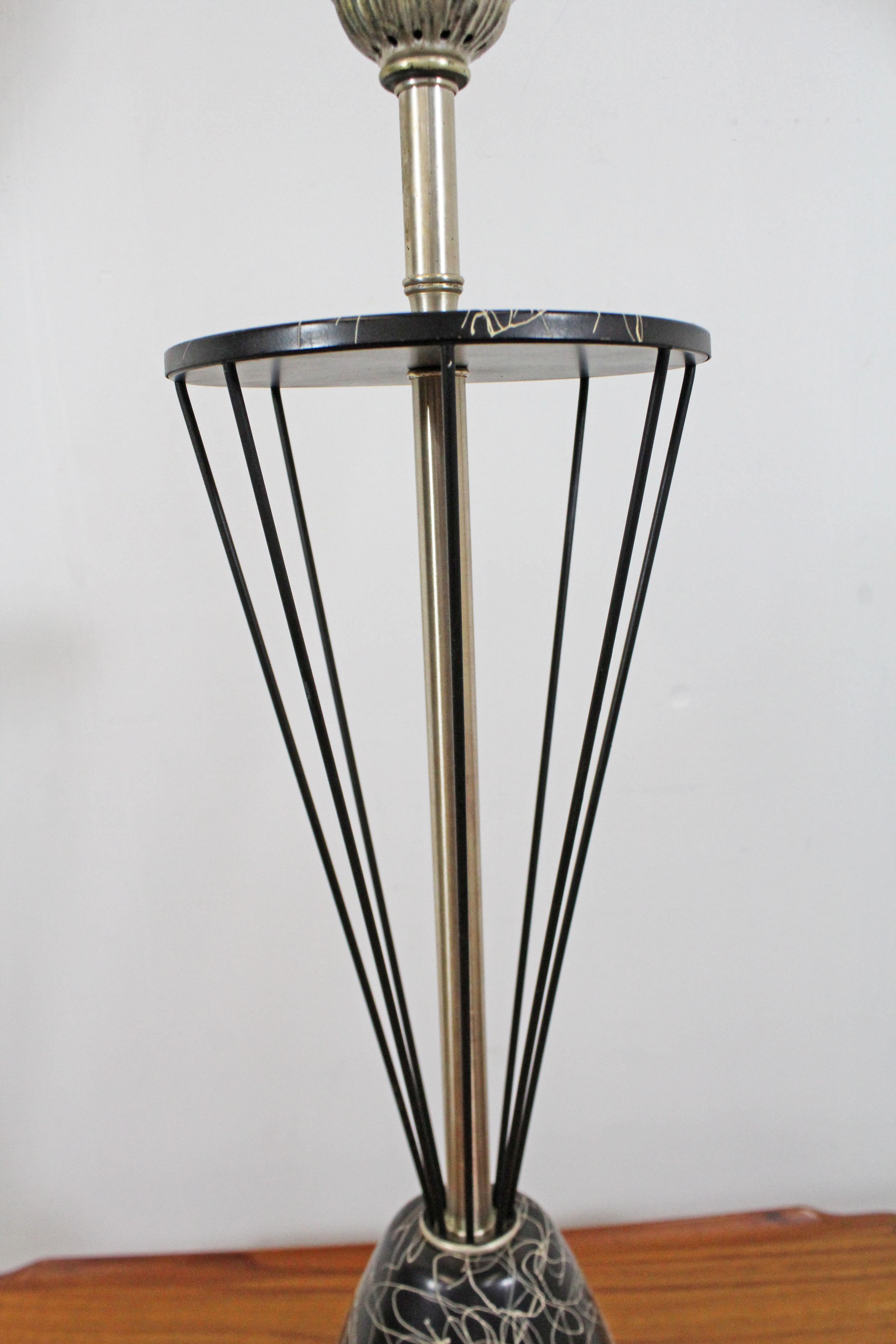 Mid-Century Modern Caged Wire Base Drum Shade Painted Tall Table Lamp In Good Condition For Sale In Wilmington, DE