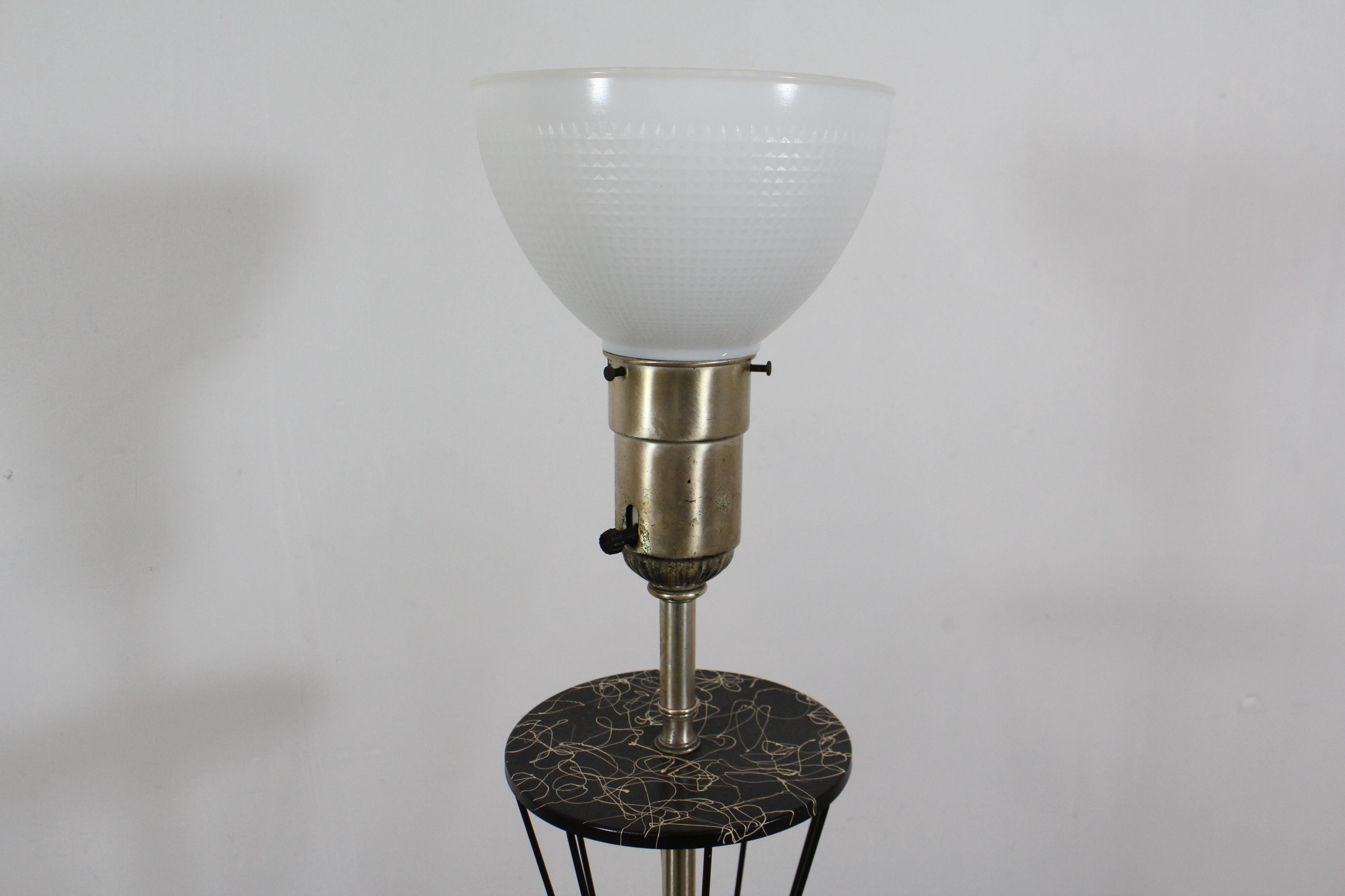 20th Century Mid-Century Modern Caged Wire Base Drum Shade Painted Tall Table Lamp For Sale