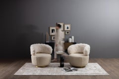 Mid-Century Modern Caju Swivel Lounge Chair Set/2, Linen Faux Fur, by Greenapple