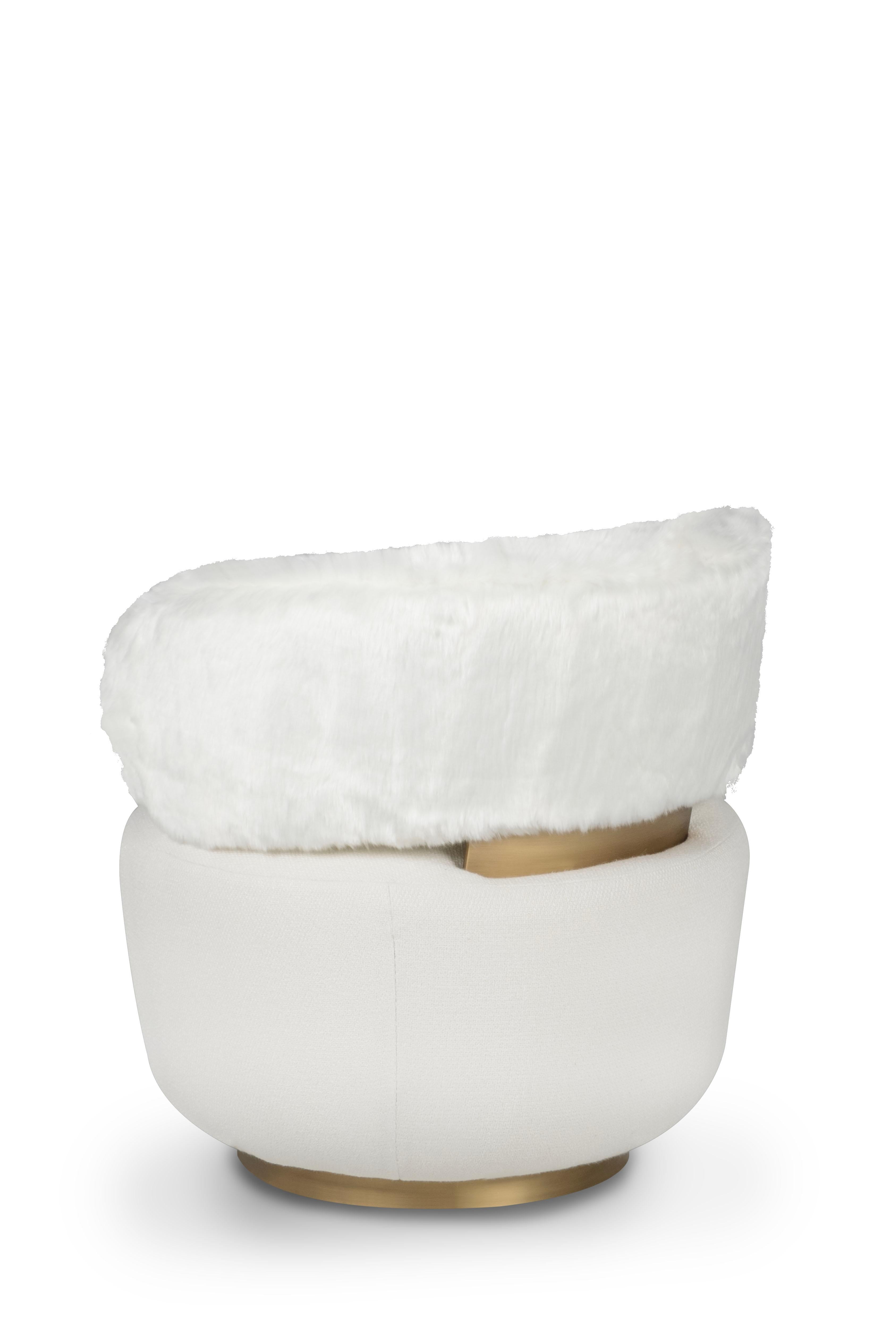Mid-Century Modern Caju Lounge Chair Set 2, Swivel, Linen, Faux Fur, Greenapple In New Condition For Sale In Lisboa, PT