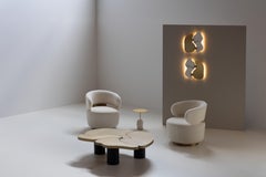 Sedia da salotto Caju, girevole, Bouclé, ottone, fatta a mano Greenapple