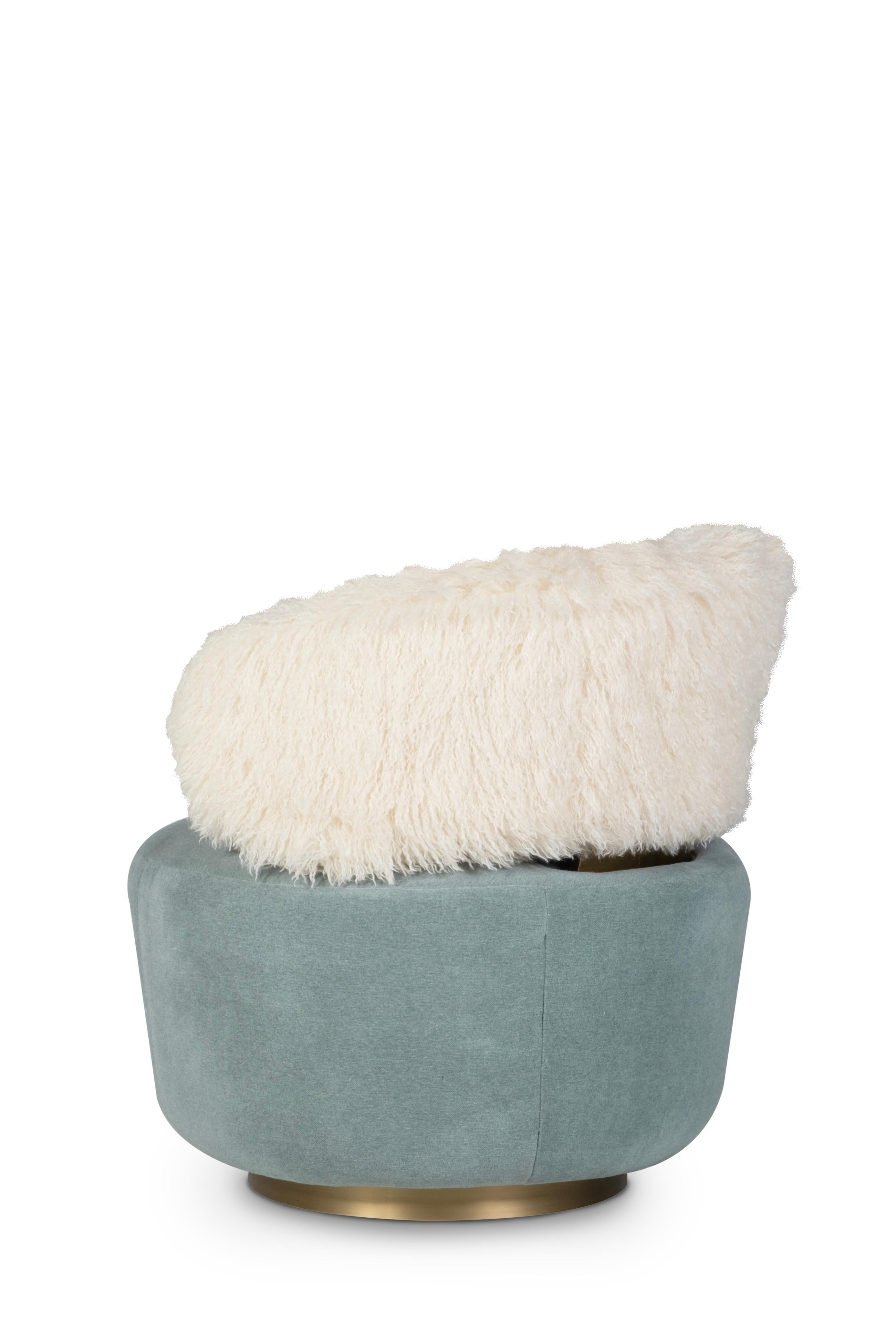 Chaise longue Caju moderne du milieu du siècle, pivotante, bouclée, fausse fourrure, Greenapple Neuf - En vente à Lisboa, PT