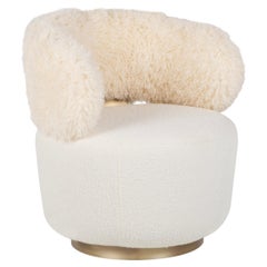 Mid-Century Modern Caju Lounge Chair, Swivel, Bouclé, Faux Fur, Greenapple