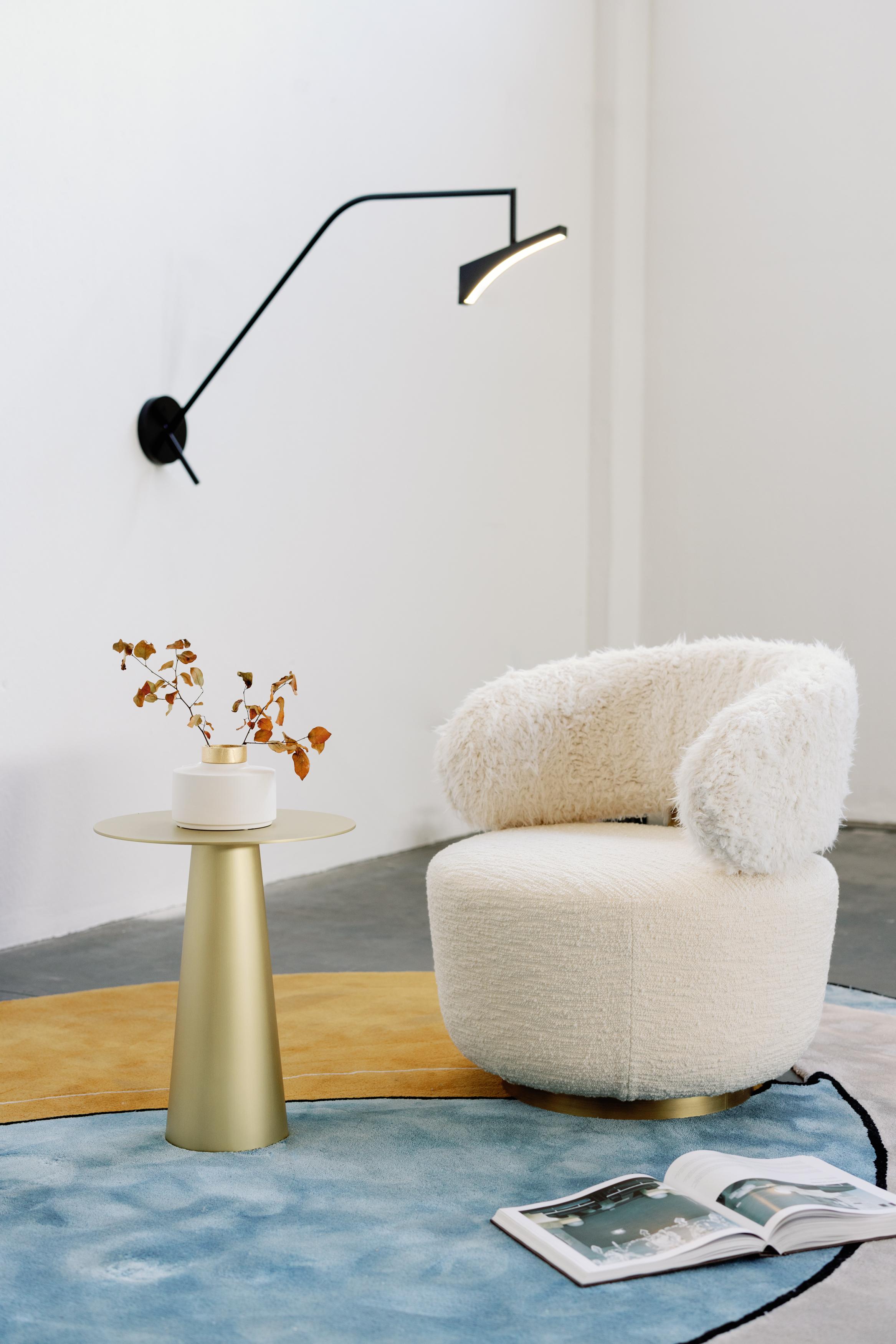 Mid-Century Modern Caju Lounge Chair, Swivel, Cotton Fabric, Brass, Greenapple For Sale 10