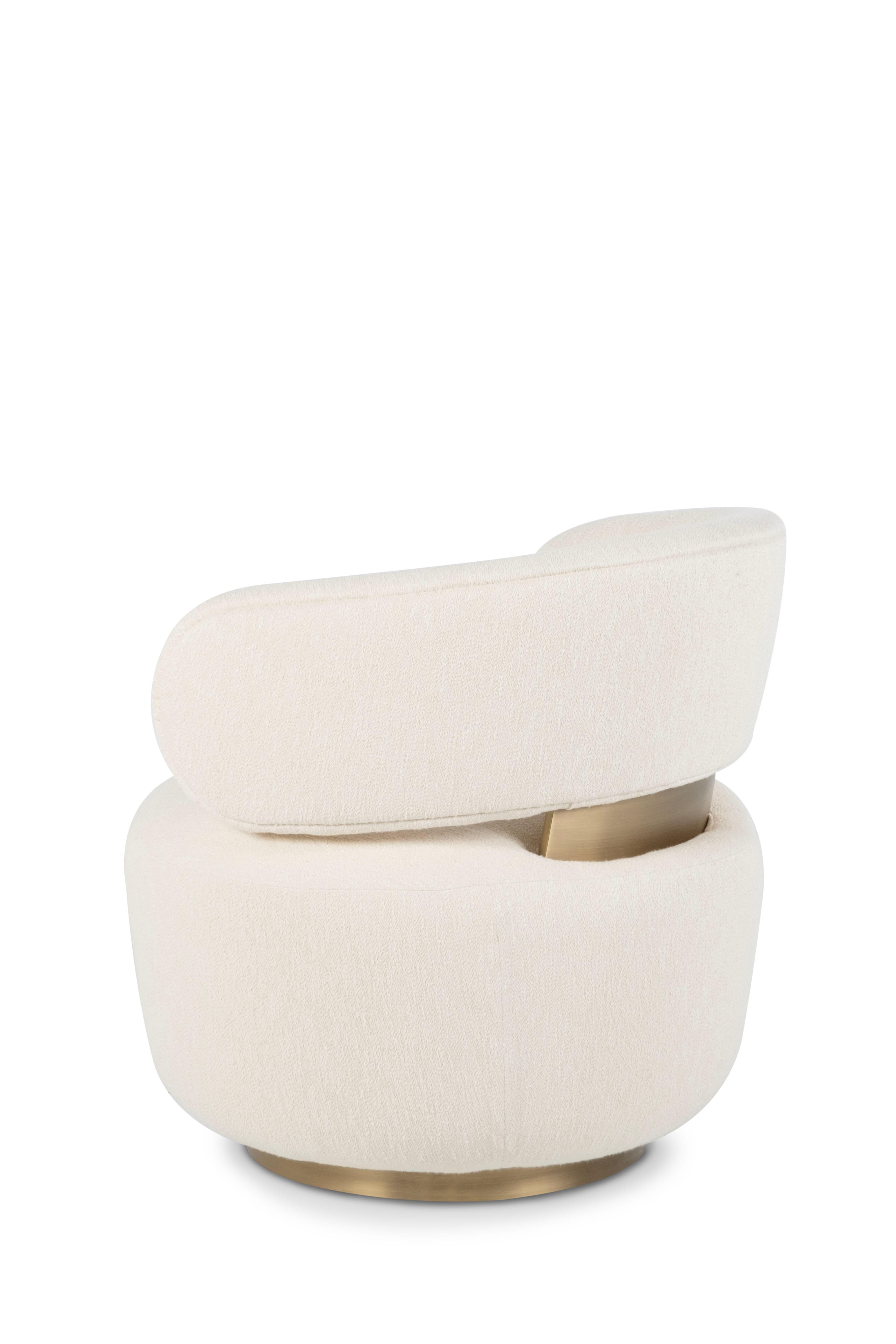 Mid-Century Modern Caju Lounge Chair, Swivel, Cotton Fabric, Brass, Greenapple For Sale 2