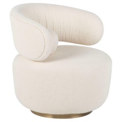 Mid-Century Modern Caju Lounge Chair, Swivel, Cotton Fabric, Brass, Greenapple