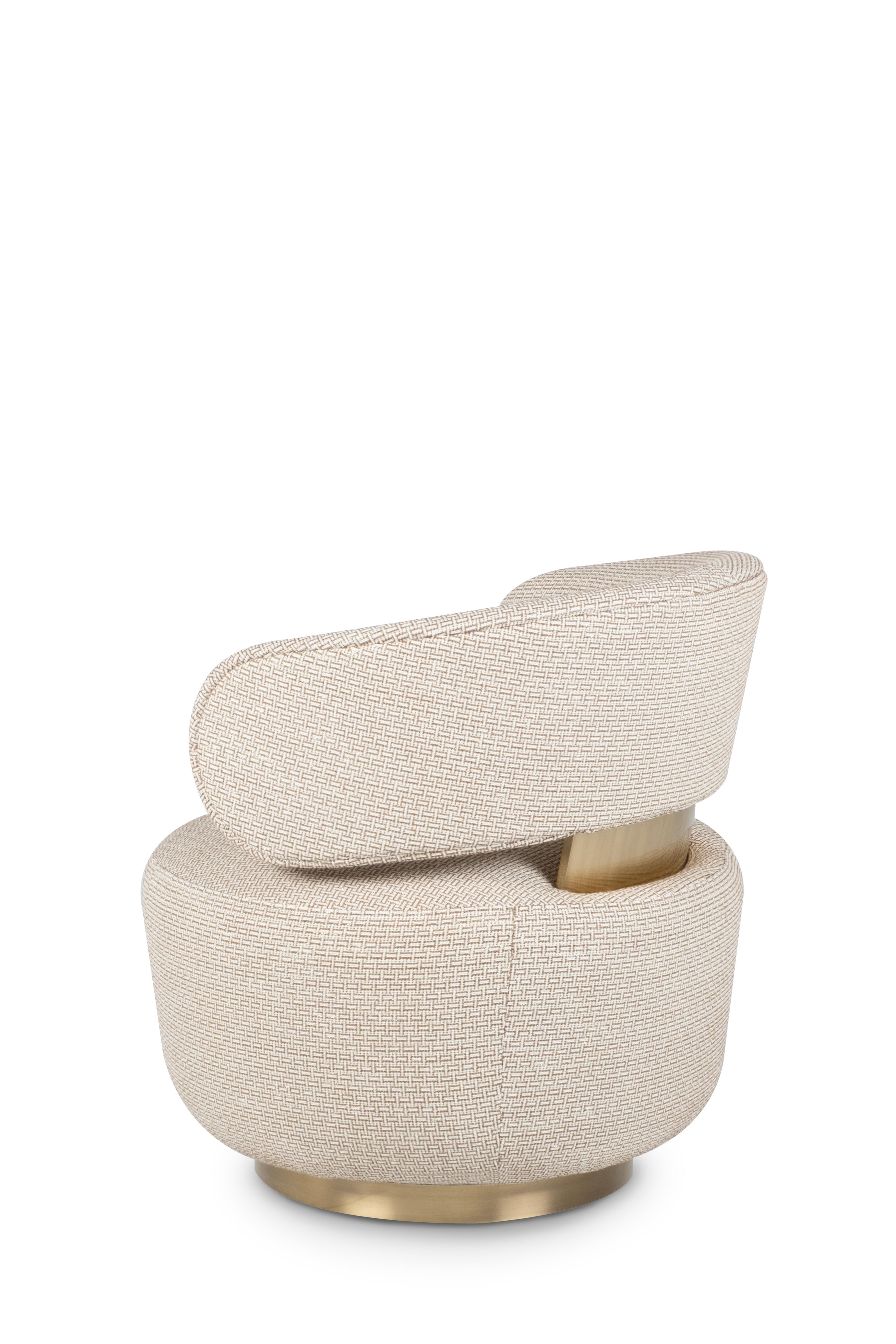 Mid-Century Modern Caju Lounge Chair, Swivel, Jacquard Cotton Fabric, Greenapple For Sale 8