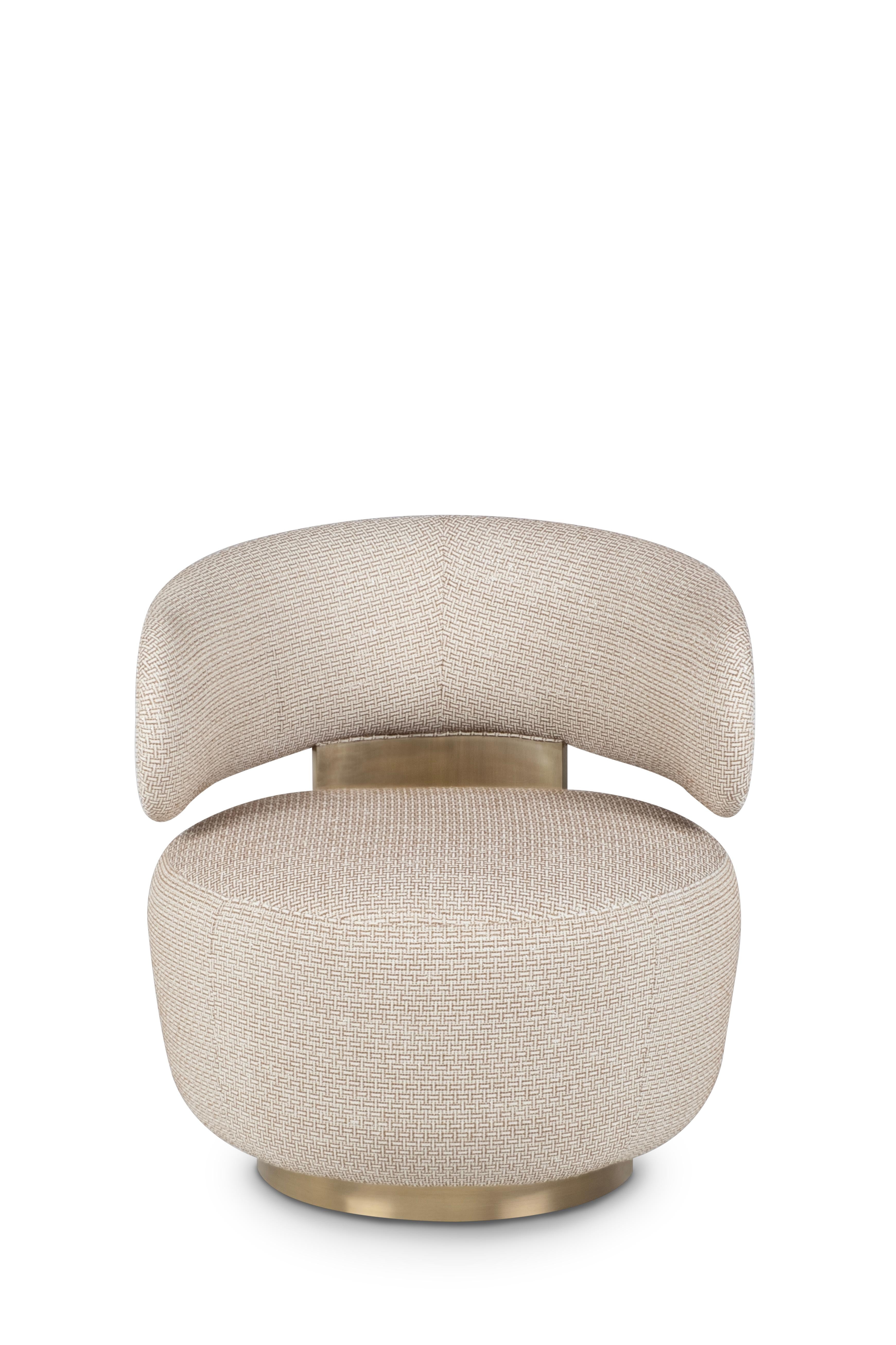 Brushed Mid-Century Modern Caju Lounge Chair, Swivel, Jacquard Cotton Fabric, Greenapple For Sale