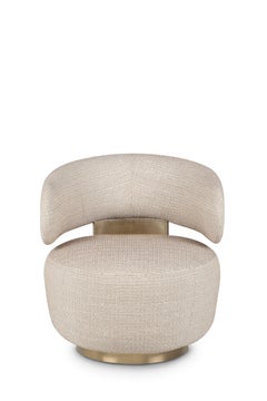 Mid-Century Modern Caju Swivel Lounge Chair, Jacquard Cotton Fabric, Greenapple