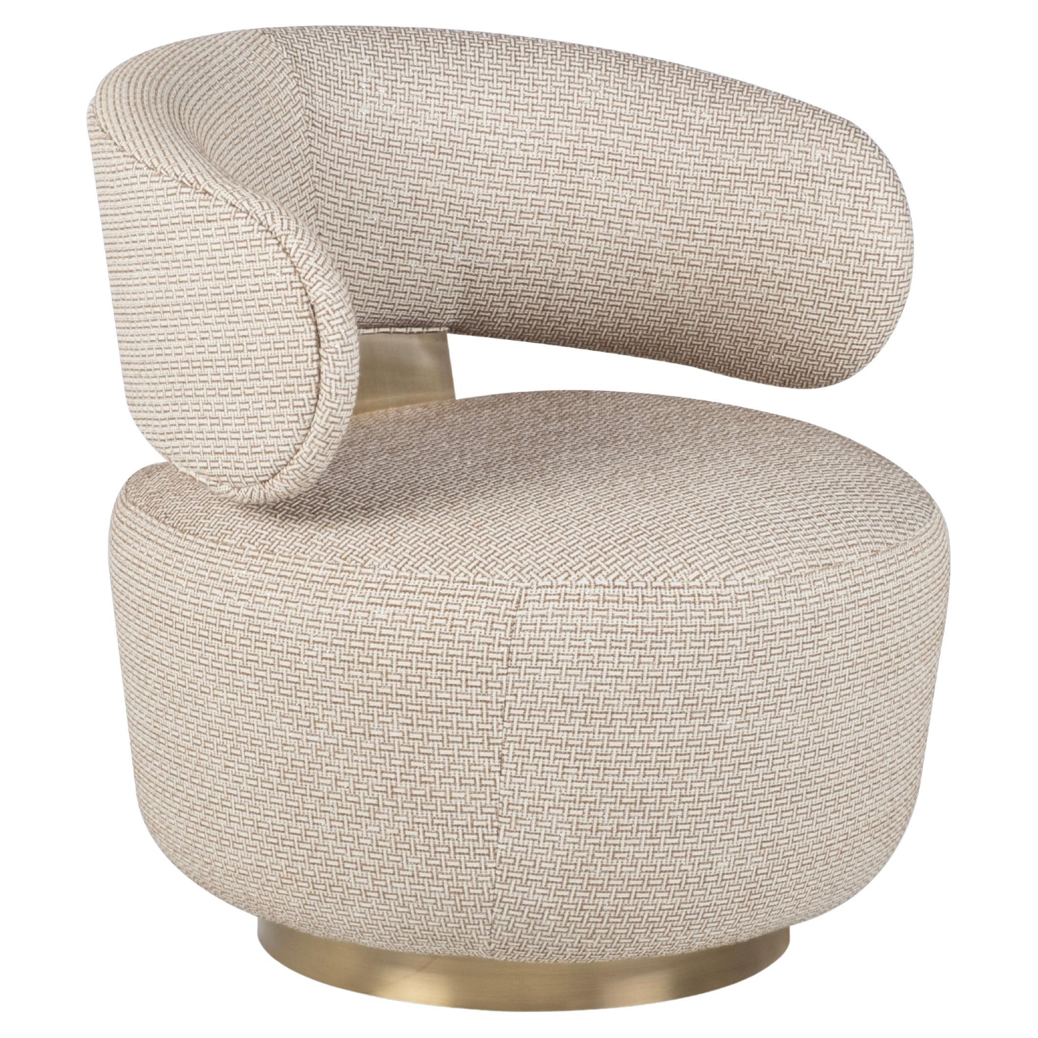 Mid-Century Modern Caju Lounge Chair, Swivel, Jacquard Cotton Fabric, Greenapple