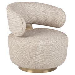 Mid-Century Modern Caju Lounge Chair, Swivel, Jacquard Cotton Fabric, Greenapple