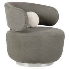 Mid-Century Modern Caju Lounge Chair, Swivel, Leather, Bouclé, Greenapple