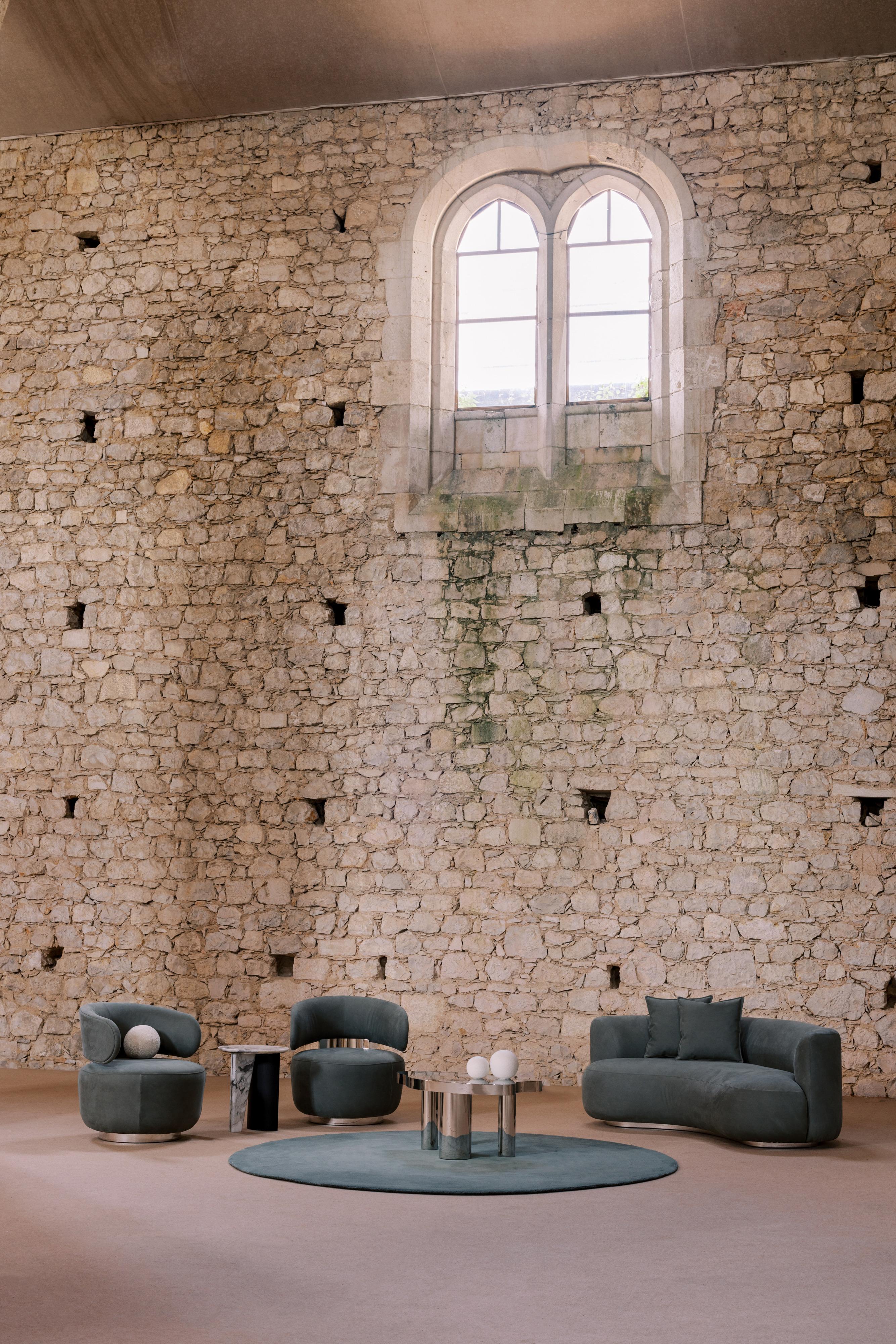 Modernité du milieu du siècle Caju Set/2 chaises longues, pivotantes, en cuir, bouclé, Greenapple en vente 7