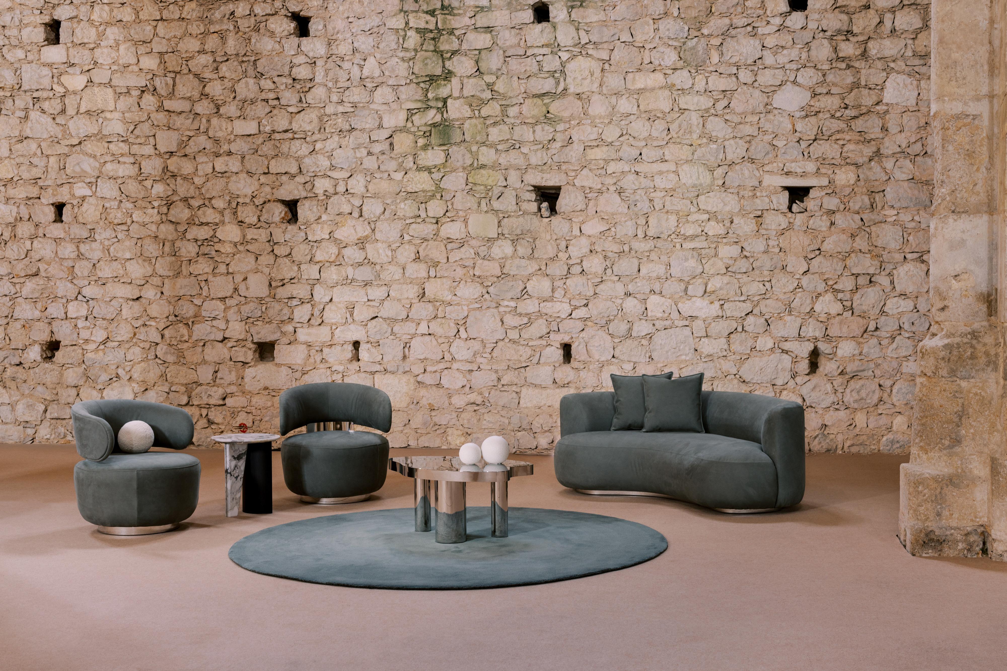 Modernité du milieu du siècle Caju Set/2 chaises longues, pivotantes, en cuir, bouclé, Greenapple en vente 8