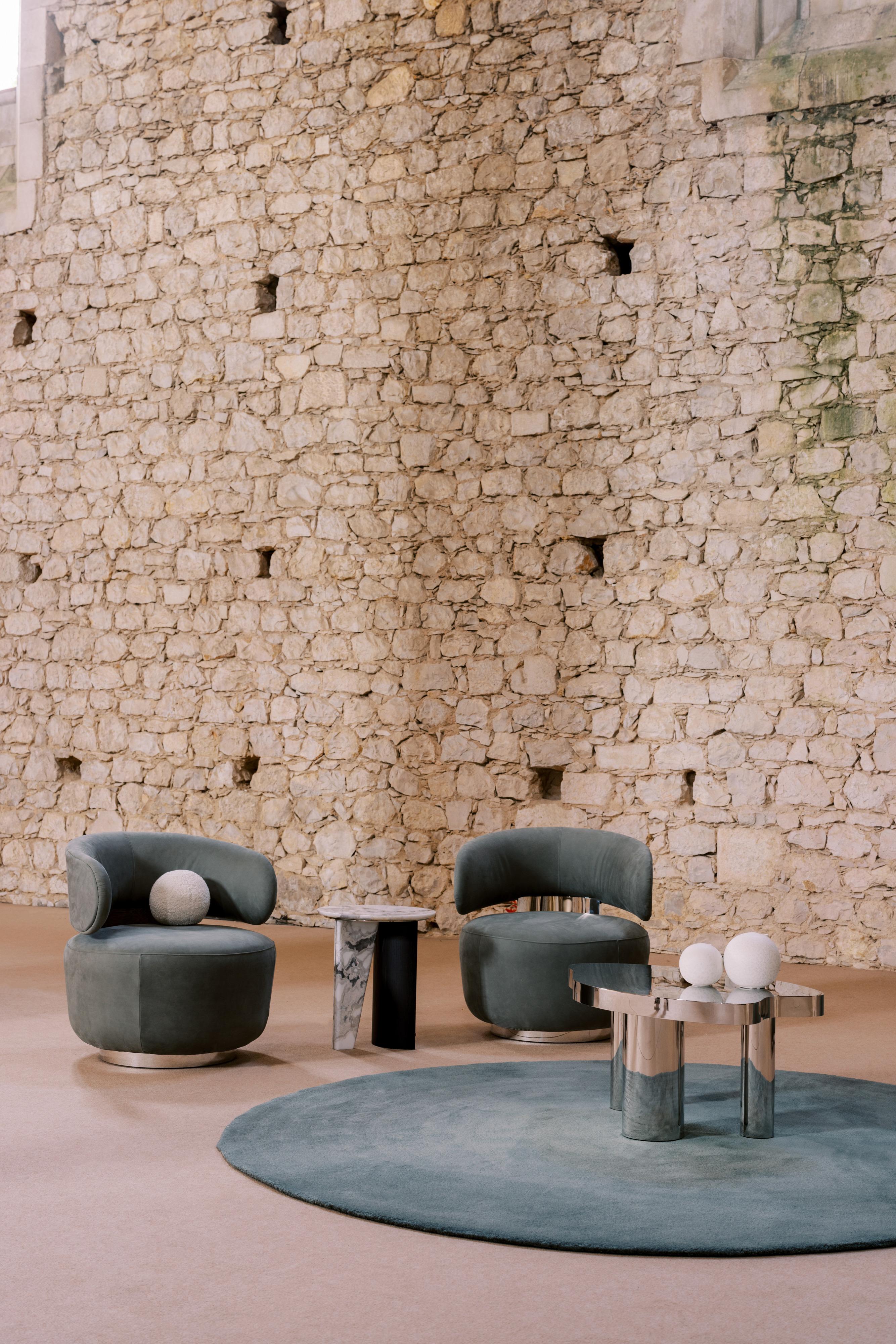 Mid-Century Modern Modernité du milieu du siècle Caju Set/2 chaises longues, pivotantes, en cuir, bouclé, Greenapple en vente