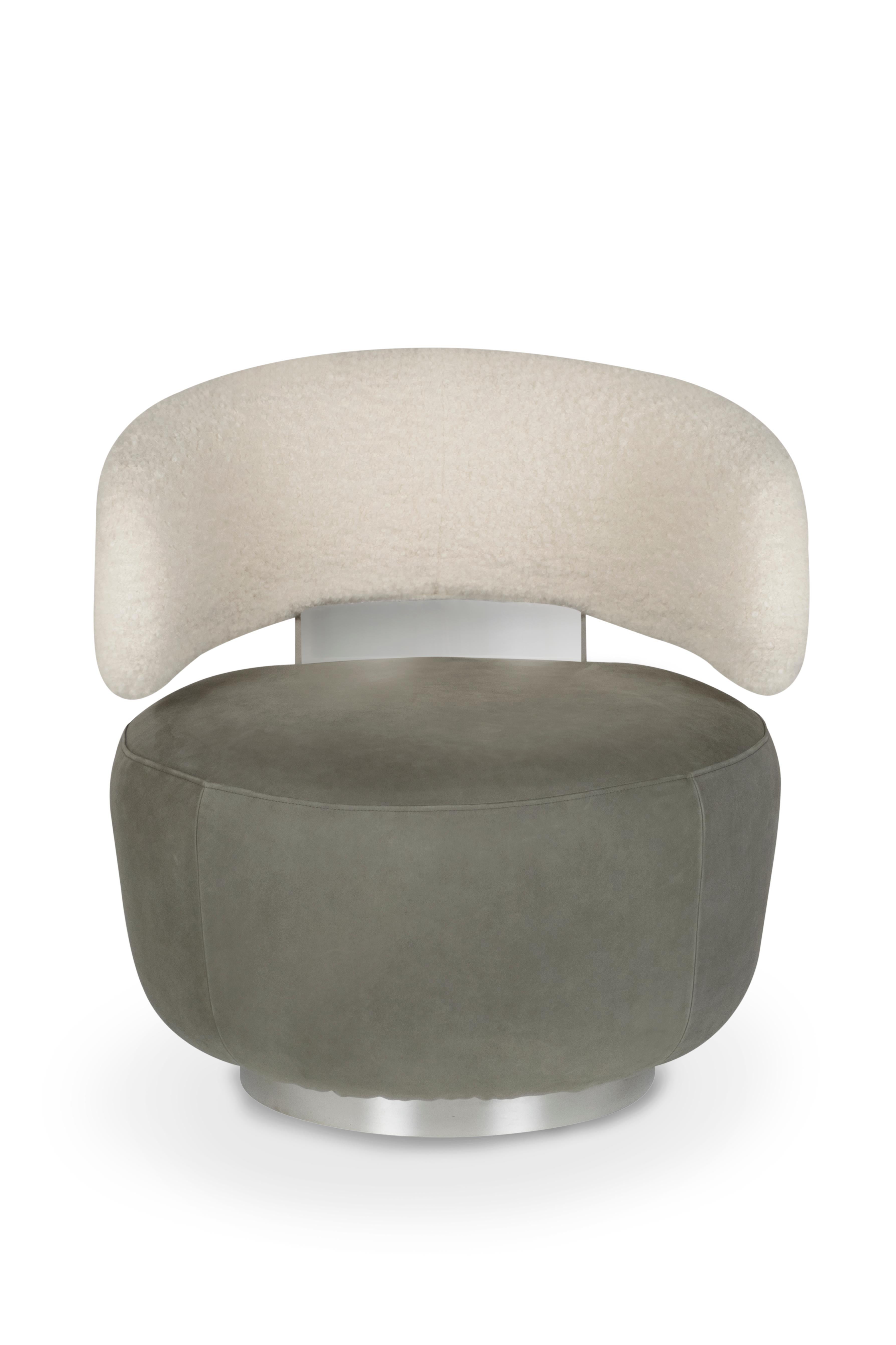 Portugais Modernité du milieu du siècle Caju Set/2 chaises longues, pivotantes, en cuir, bouclé, Greenapple en vente