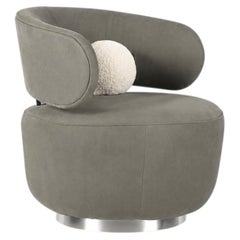 The Modernity Caju Lounge Chair, Swivel, Leather, Bouclé, Greenapple