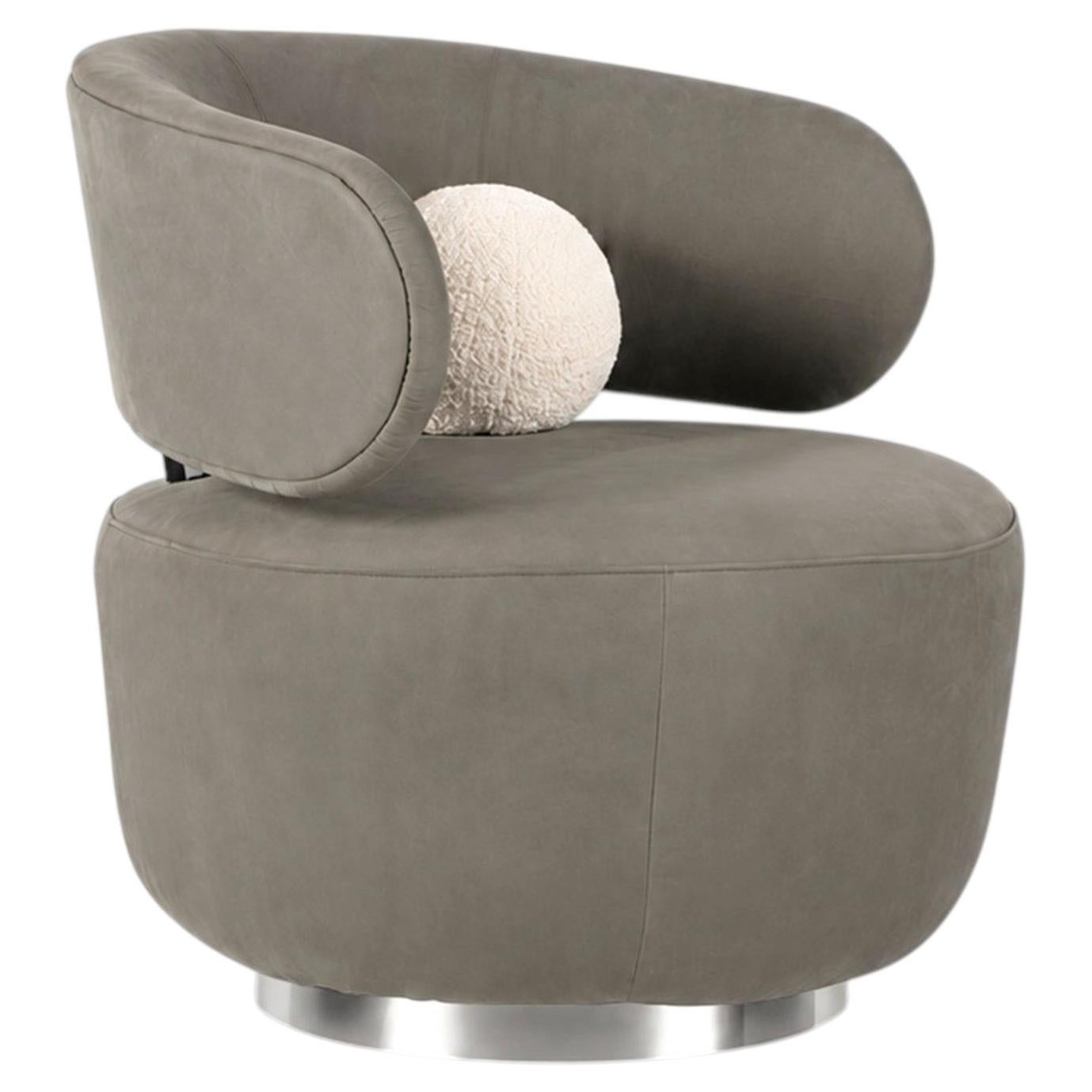 Silla Caju de Mitad de Siglo, Giratoria, Piel, Bouclé, Morado Verde en venta