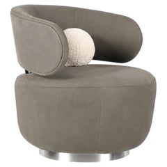 Mid-Century Modern Caju Lounge Chair, drehbar, Leder, Bouclé, Greenapple