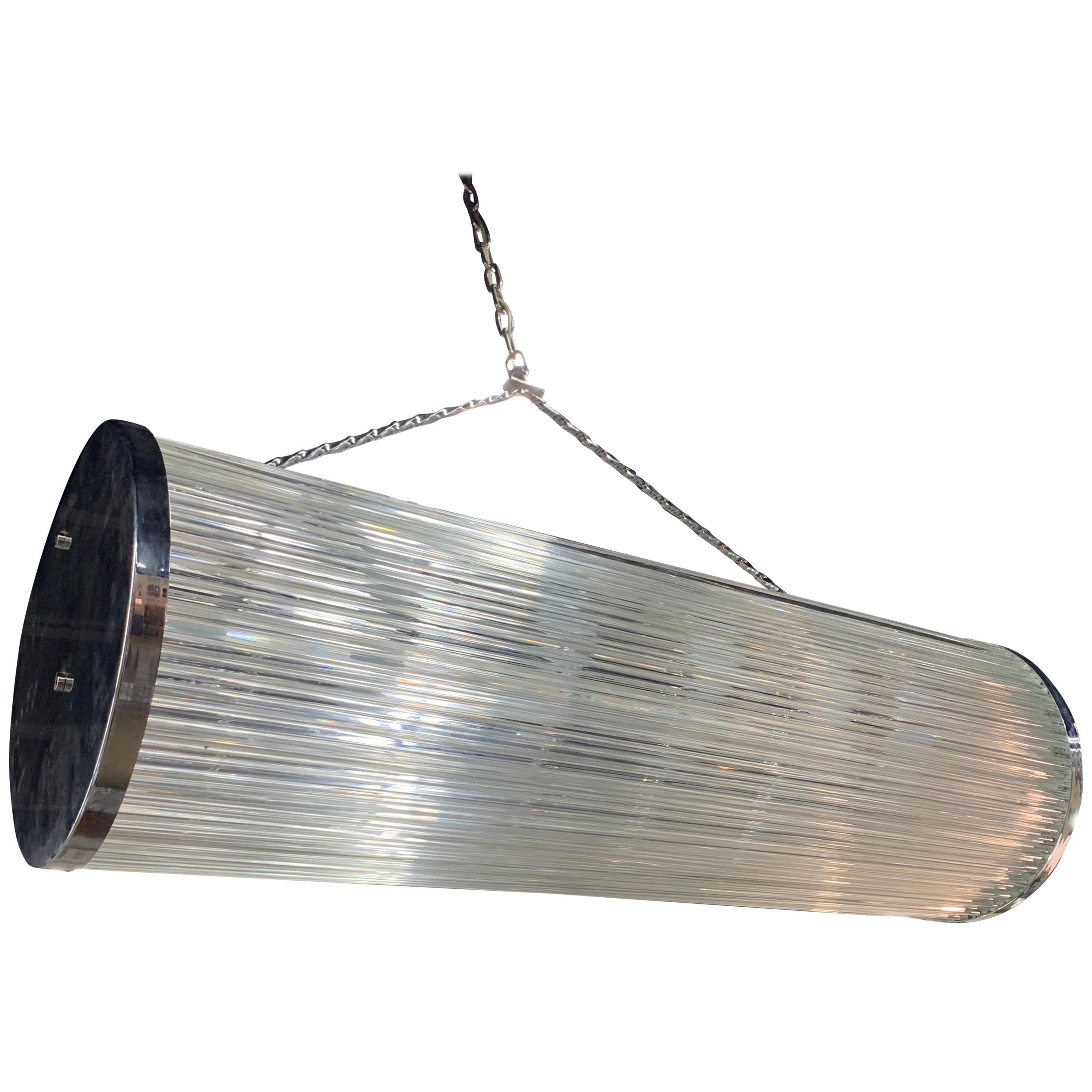Mid-Century Modern Camer Glass Tubular Cylinder Hanging Chandelier For Sale