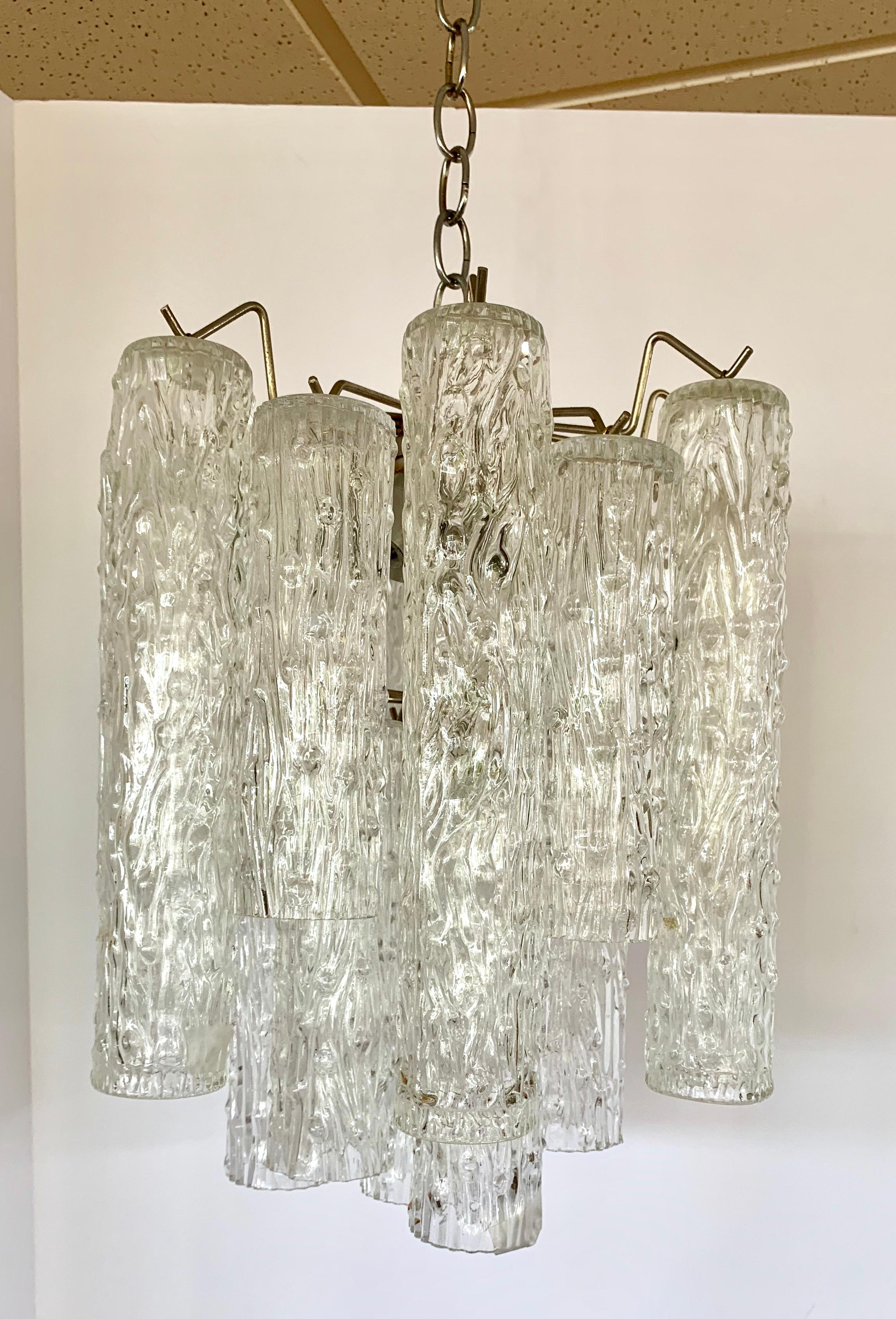 Mid-Century Modern Camer Glass Venini Tronchi Tubular Chandelier In Good Condition In West Hartford, CT