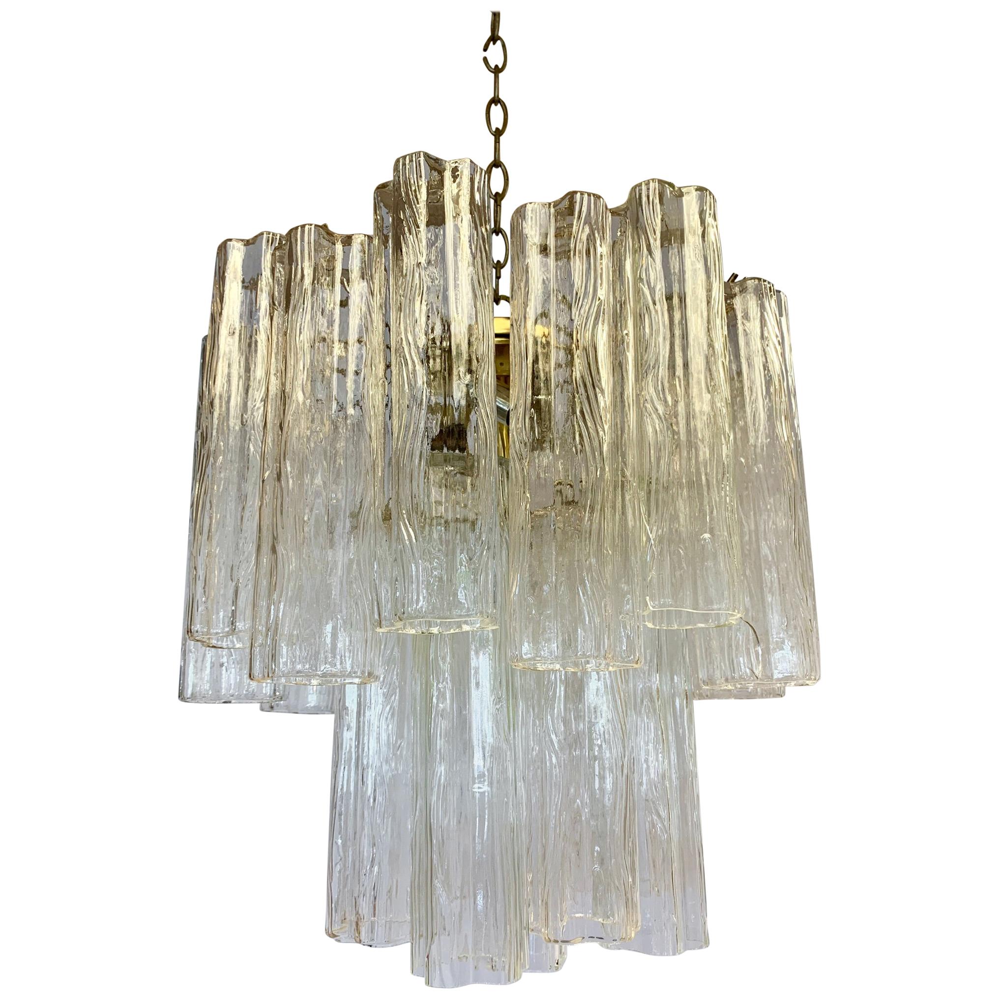 Mid-Century Glass Murano Tronchi Tubular Cylinder Chandelier Made in Italy