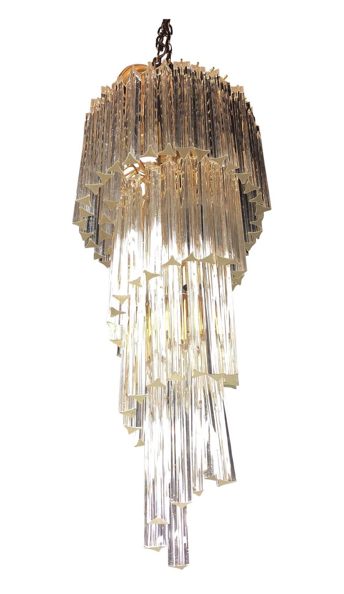 Italian Mid-Century Modern Camer Glass XL Waterfall Chandelier Murano Glass Crystals