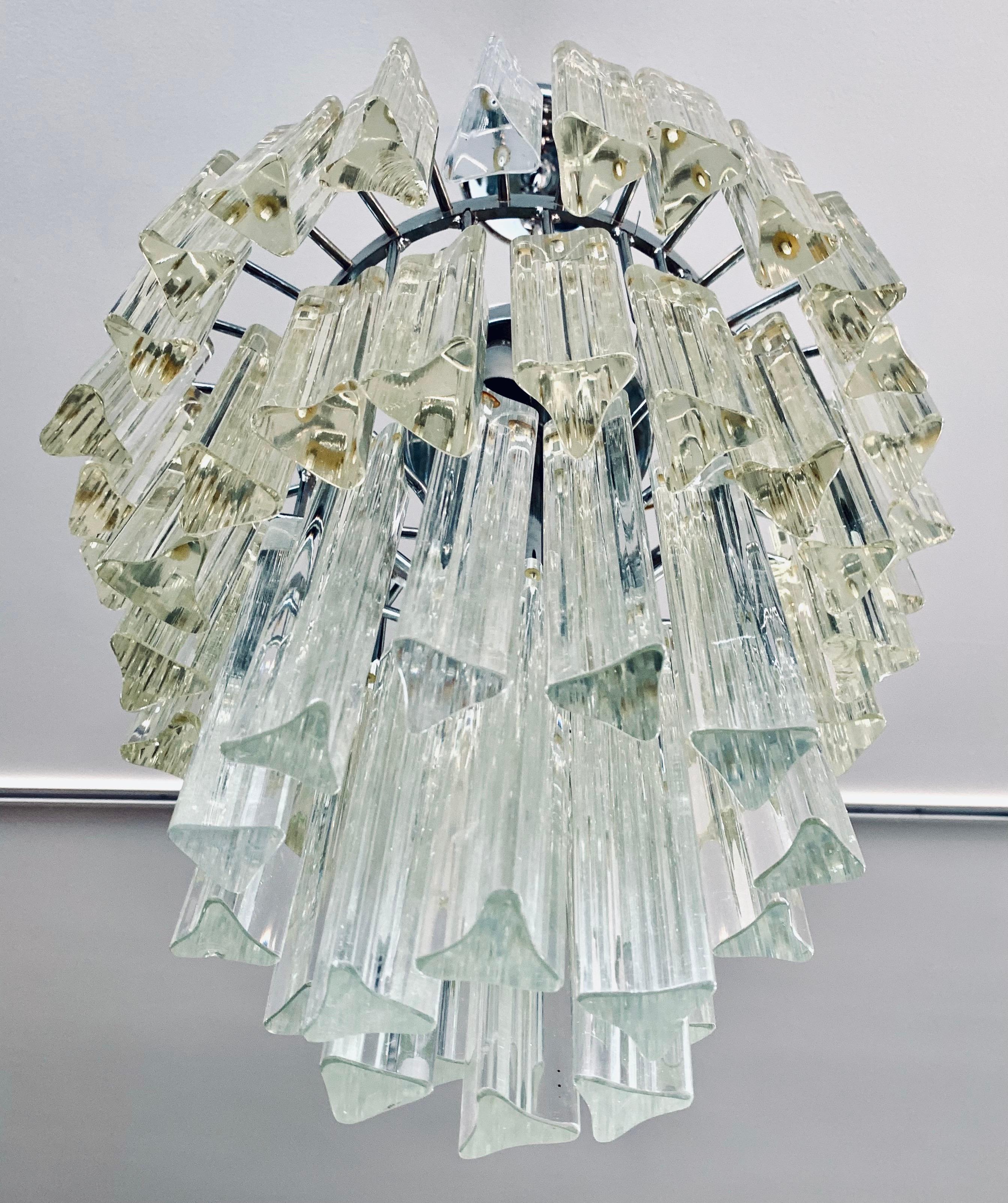 Magnificent camer glass murano wedding cake chandelier with all prisms intact. Four levels of prisms, all measuring 4.5