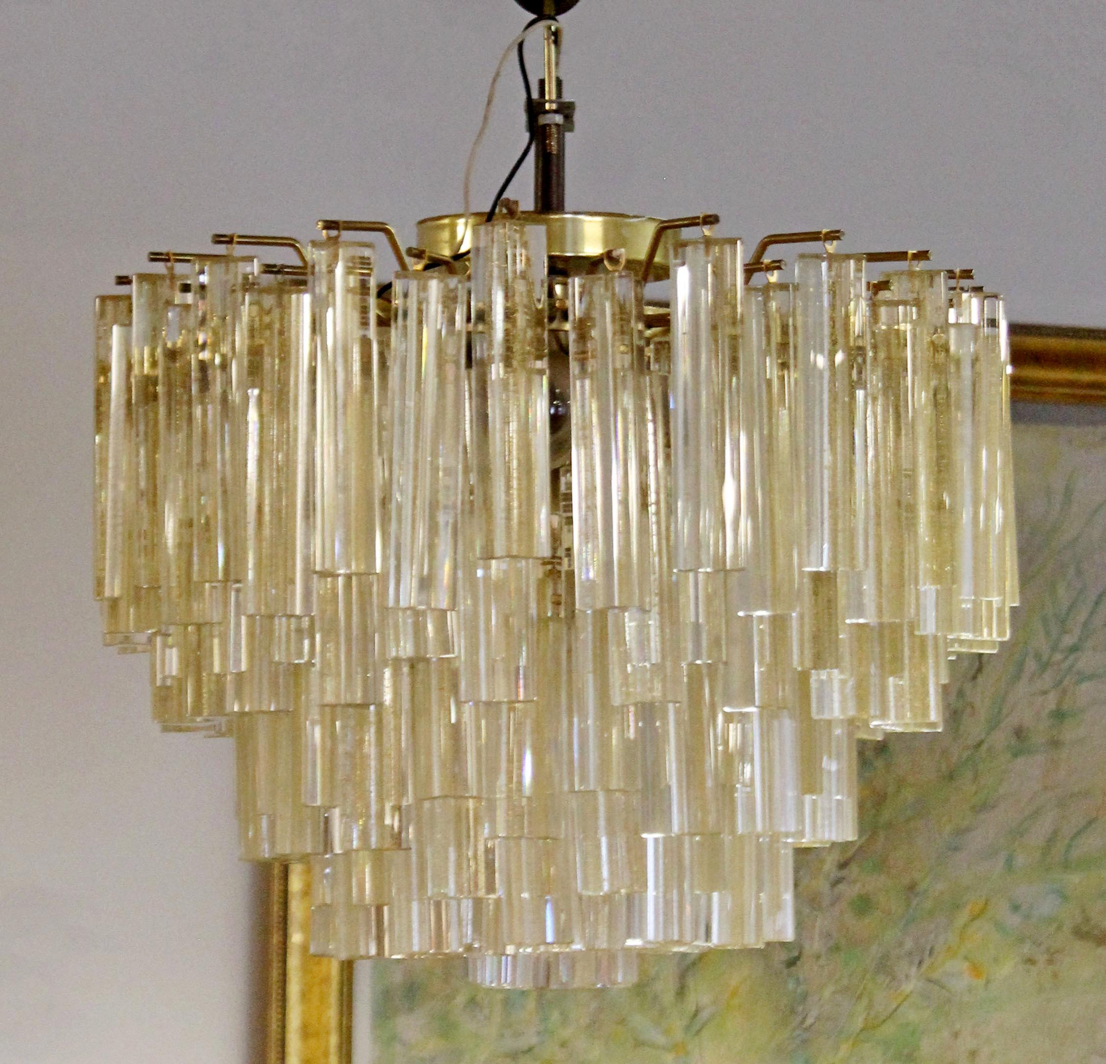 Mid-Century Modern Camer Murano Italian Gold Flecked Glass Brass Chandelier 1