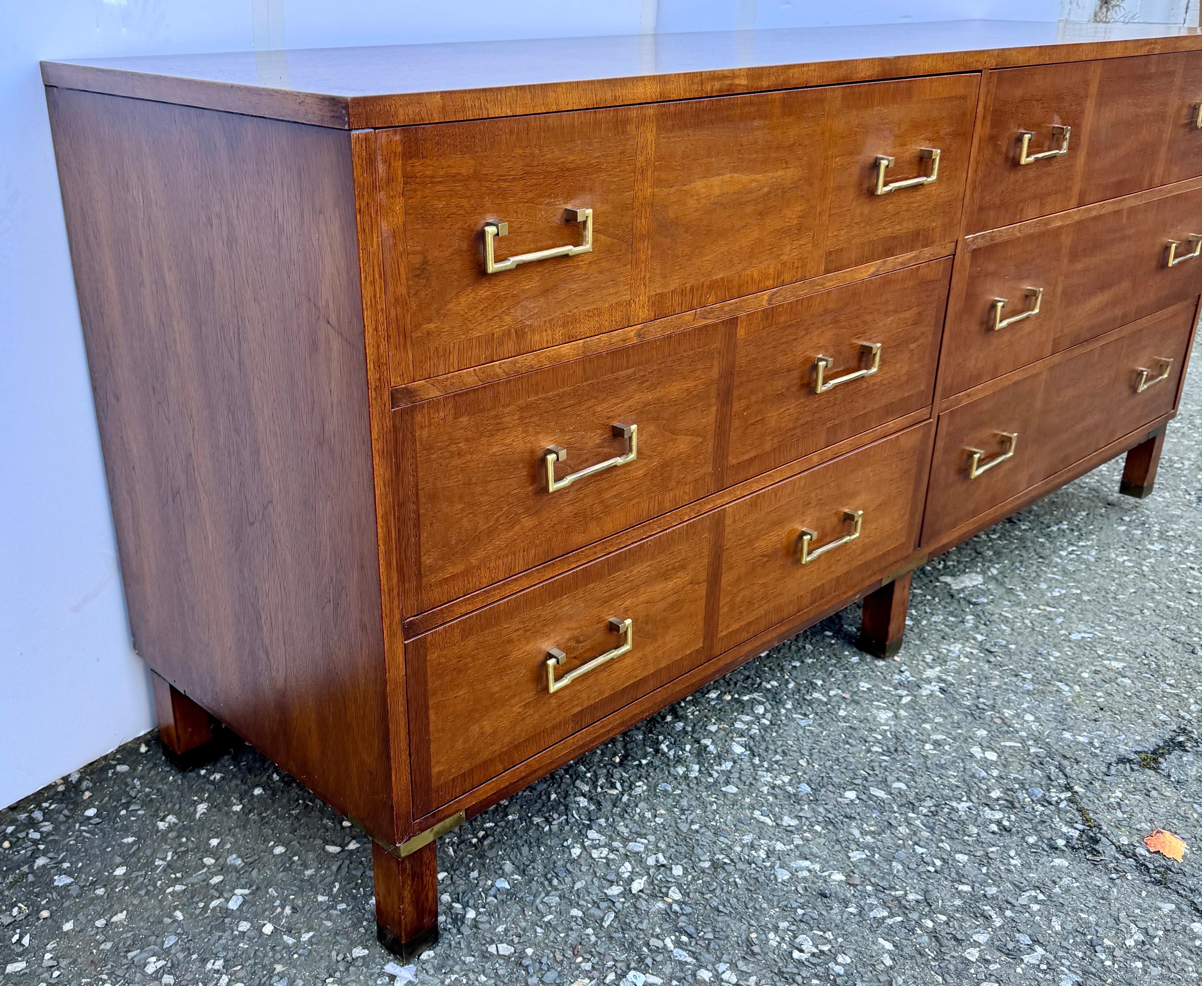 Hand-Crafted Mid-Century Modern Campaign Six Drawer Dresser by Sligh Furniture