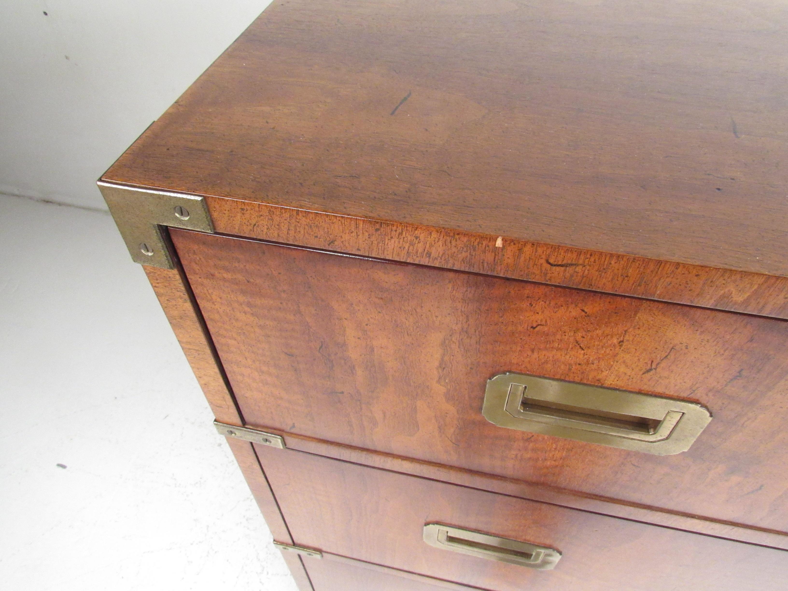 Mid-Century Modern Campaign Style Chest of Drawers by Henredon 3
