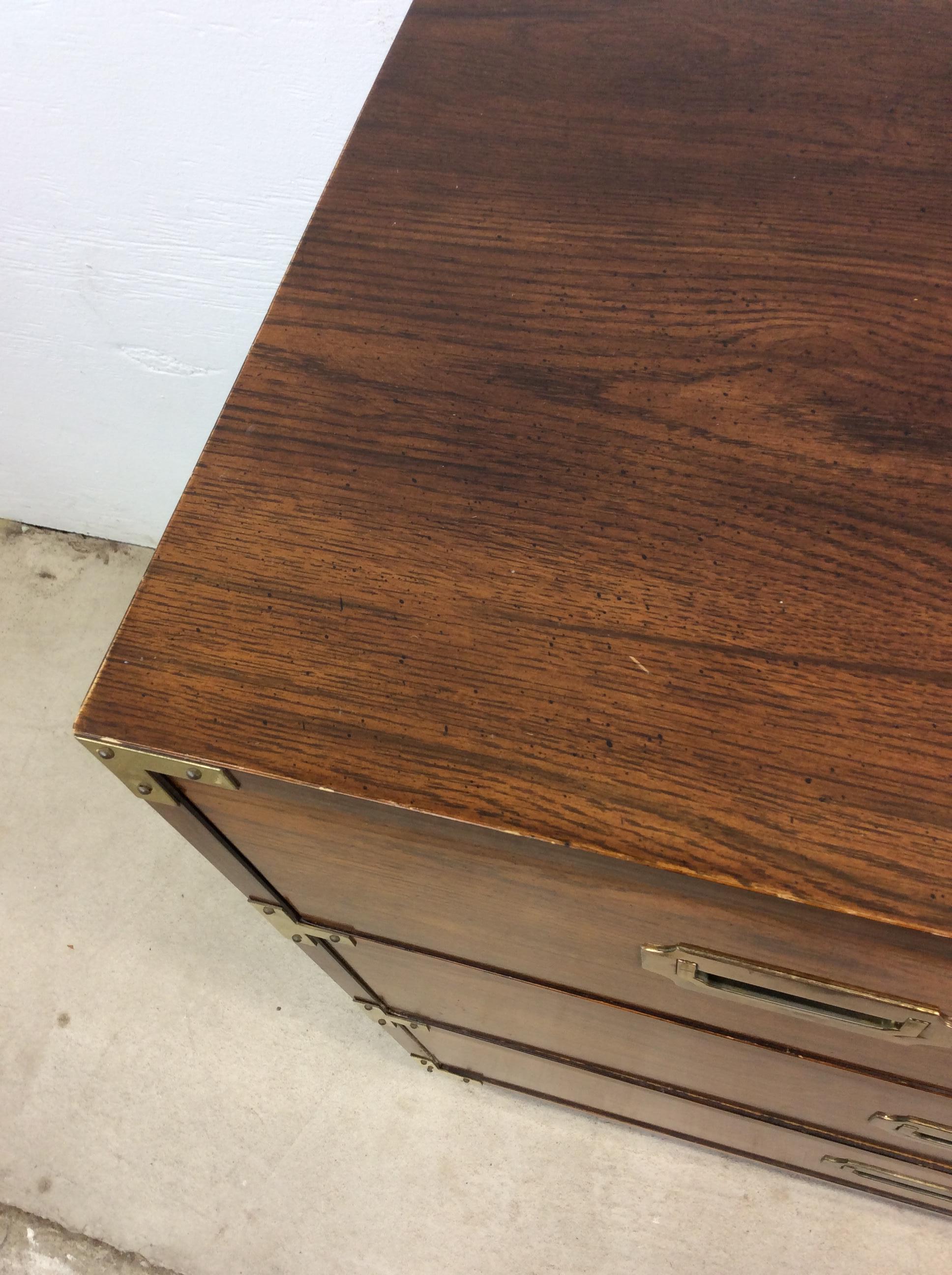 Mid Century Modern Campaign Style Lowboy Dresser with 7 Drawers For Sale 3