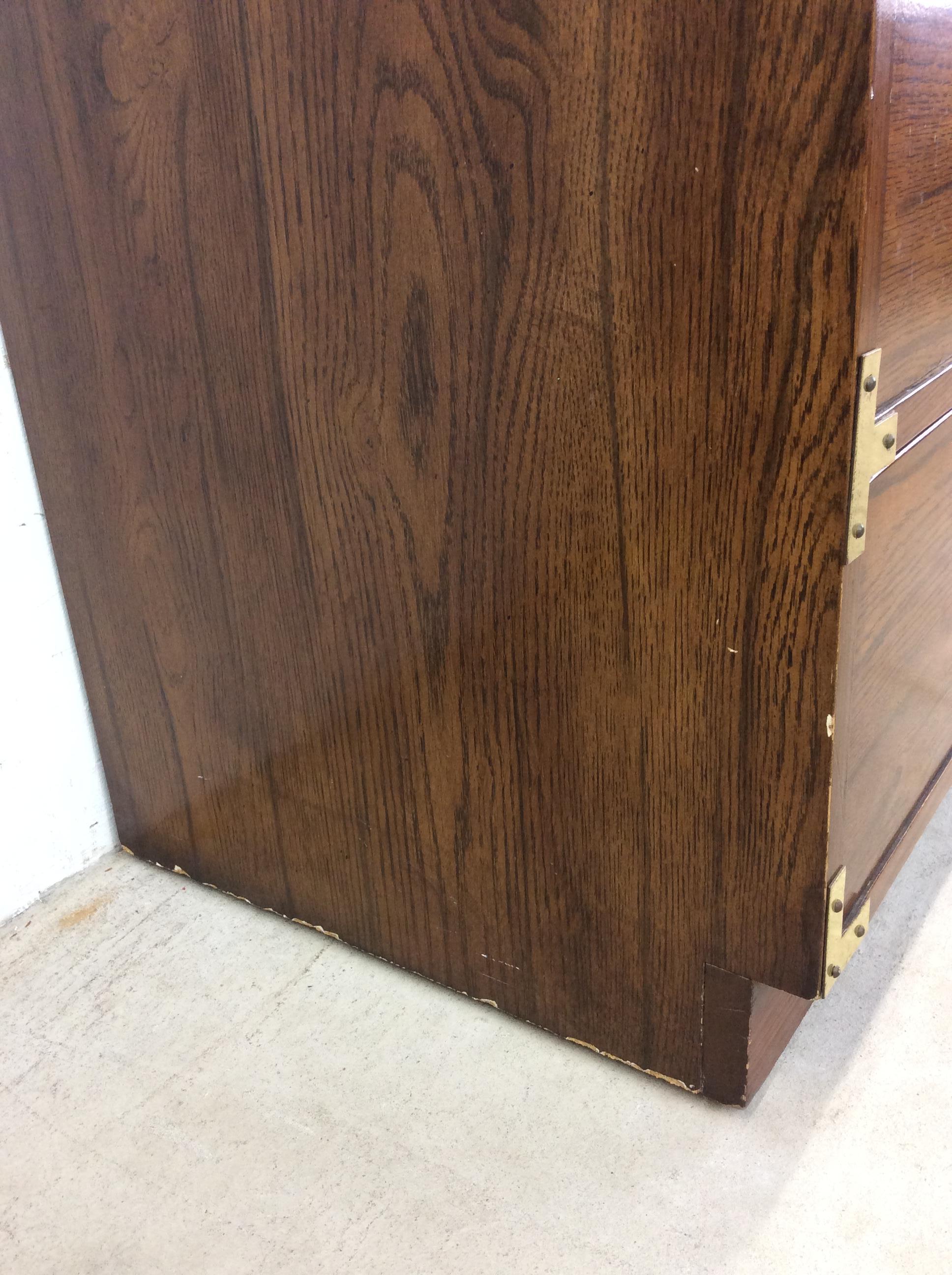 Mid Century Modern Campaign Style Lowboy Dresser with 7 Drawers For Sale 10