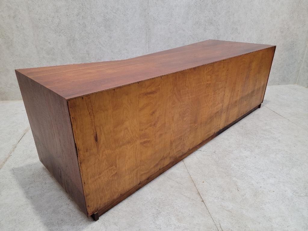 Mid Century Modern Campaign Style Sculptural Walnut Credenza For Sale 7