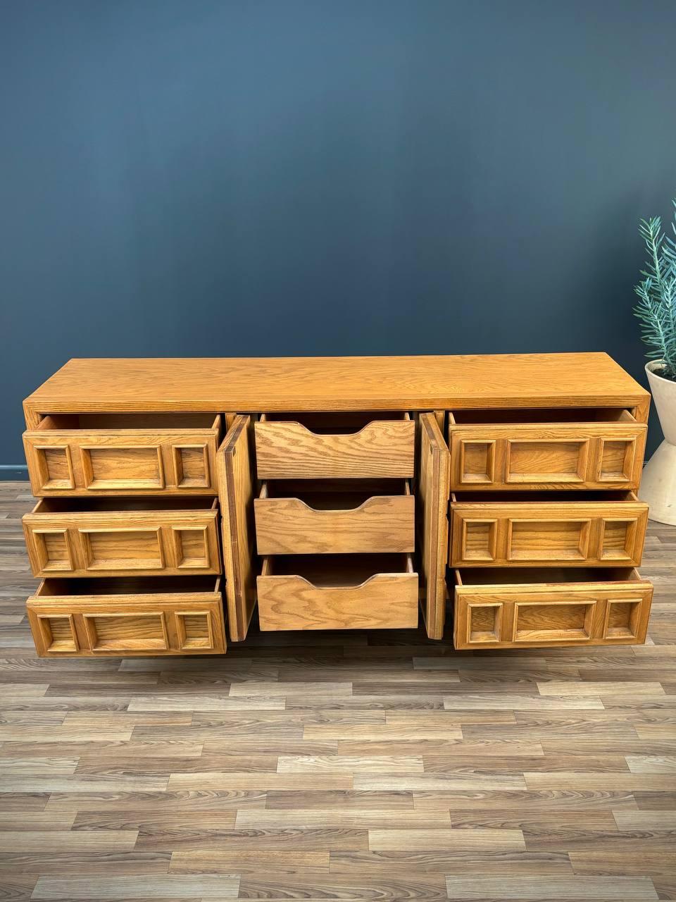 Oak Mid-Century Modern “Campatica” Brutalist Dresser by Drexel