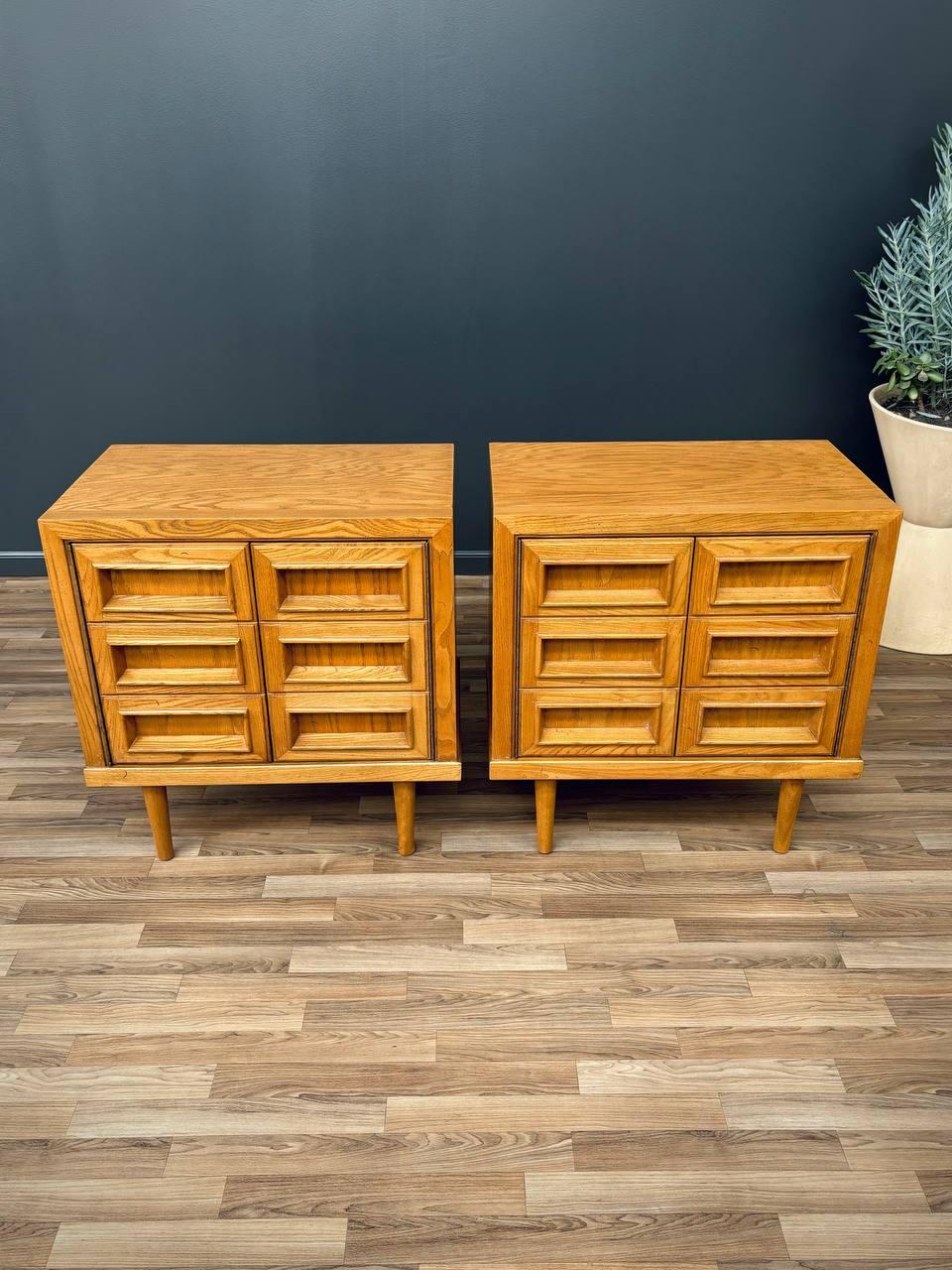 American Mid-Century Modern “Campatica” Brutalist Night Stands by Drexel For Sale