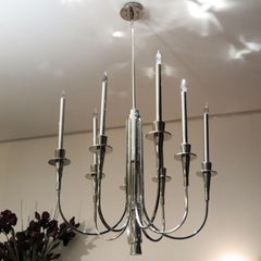 Mid-Century Modern Candelabra Chandelier in Polished Nickel