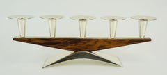 mid century modern CANDLE HOLDER silver-colored metal and wood 1950s 1960s
